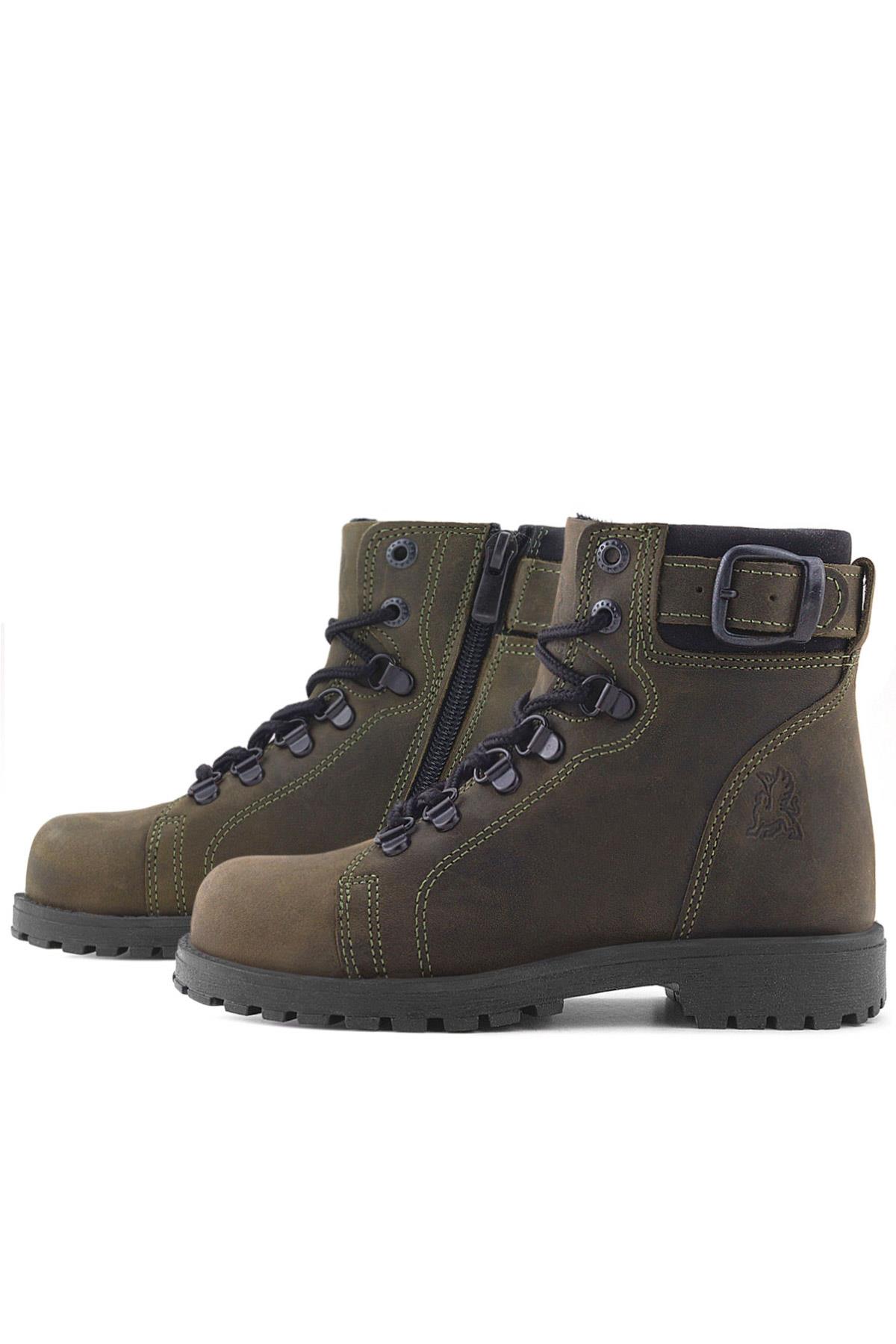 Rakerplus Griffon Hakiki Deri Haki Yeşil Fermuarlı Kışlık Çocuk Bot