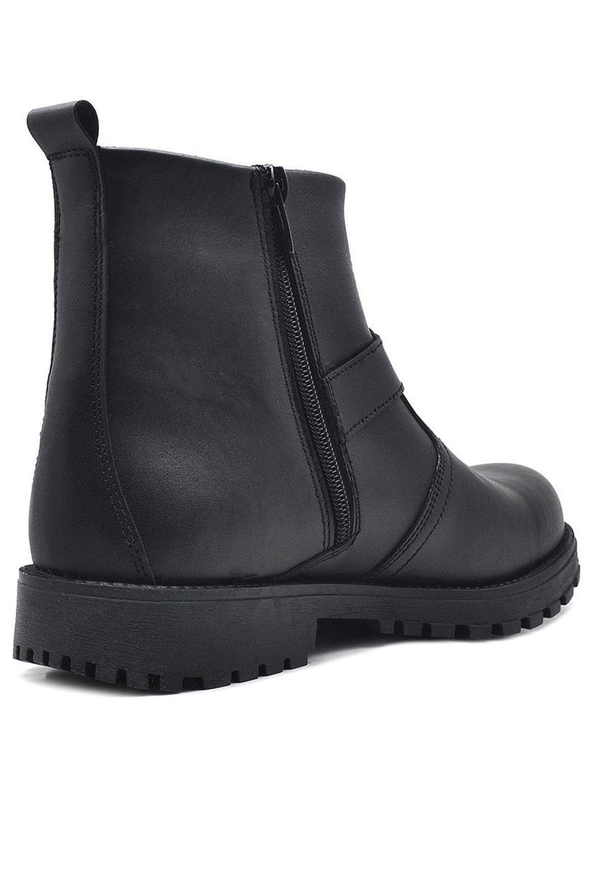 Rakerplus Chiron Black Genuine Leather Zipper Ankle Boots