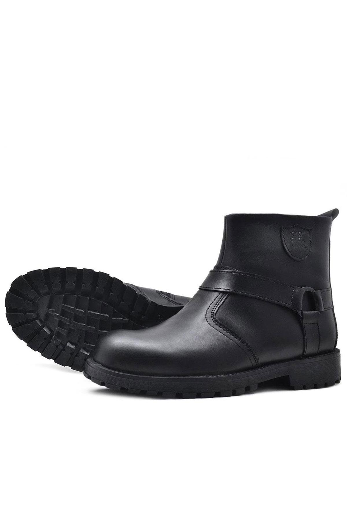 Rakerplus Chiron Black Genuine Leather Zipper Ankle Boots