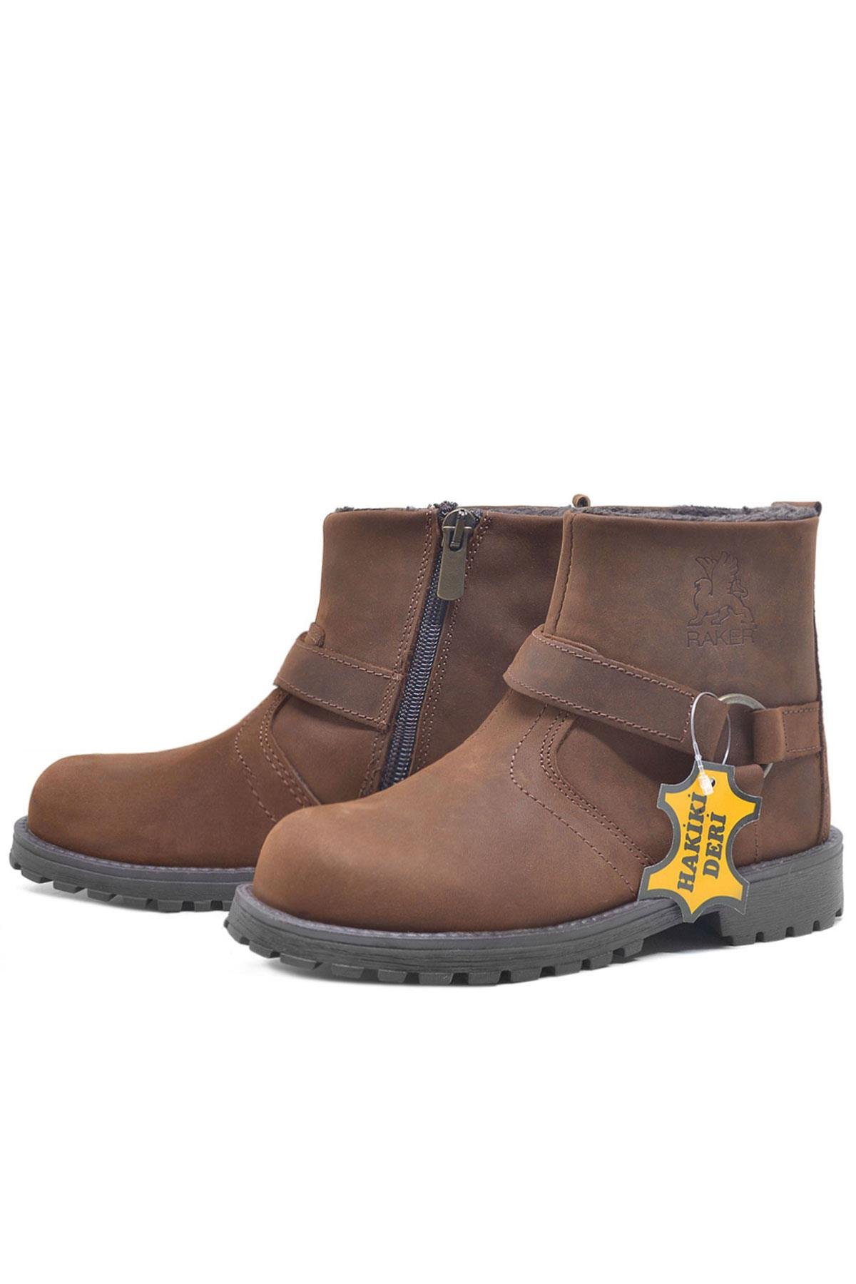 Rakerplus Zippered Genuine Leather Chiron Cinnamon Furry Boots