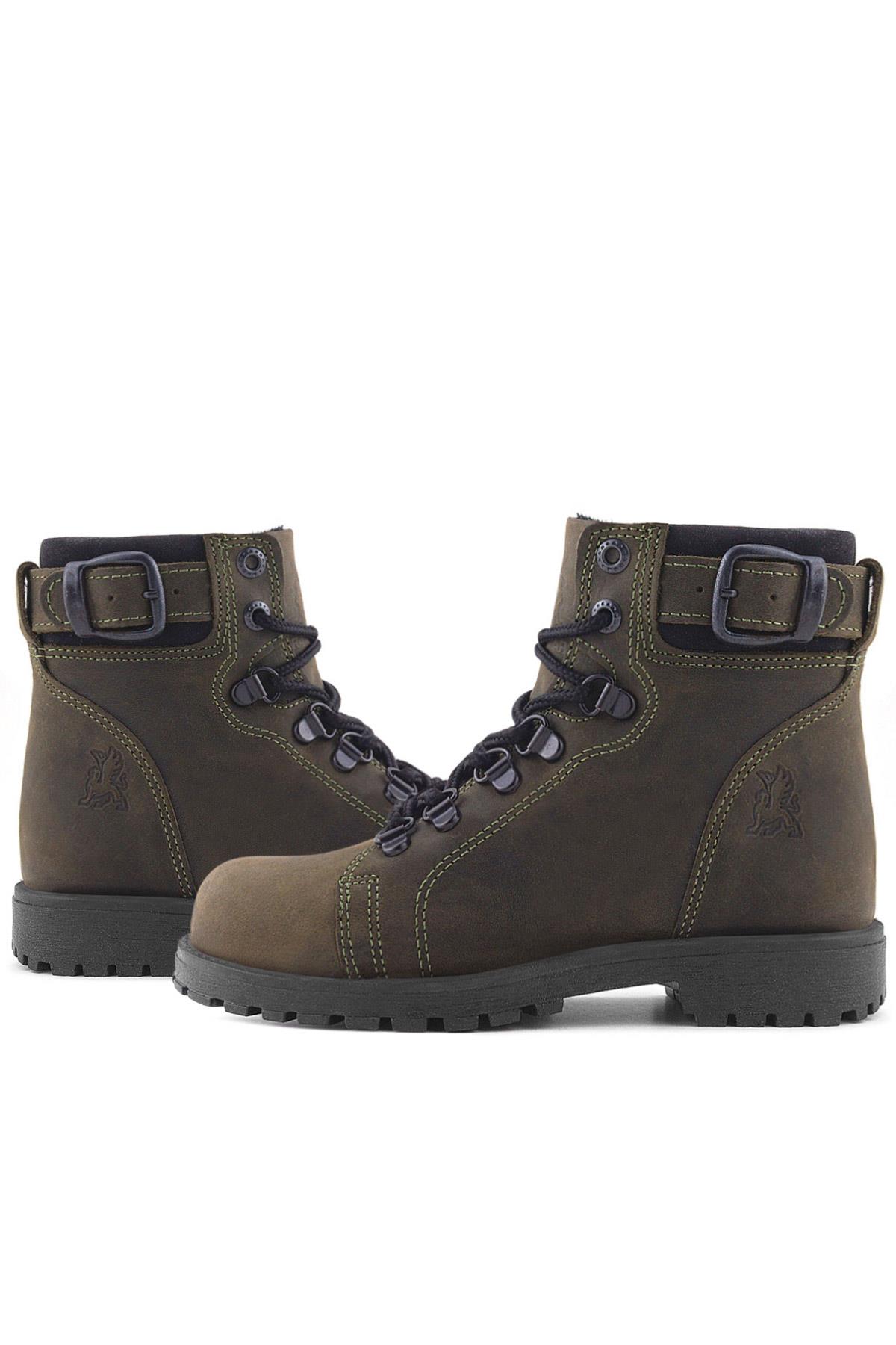 Rakerplus Griffon Hakiki Deri Haki Yeşil Fermuarlı Kışlık Çocuk Bot