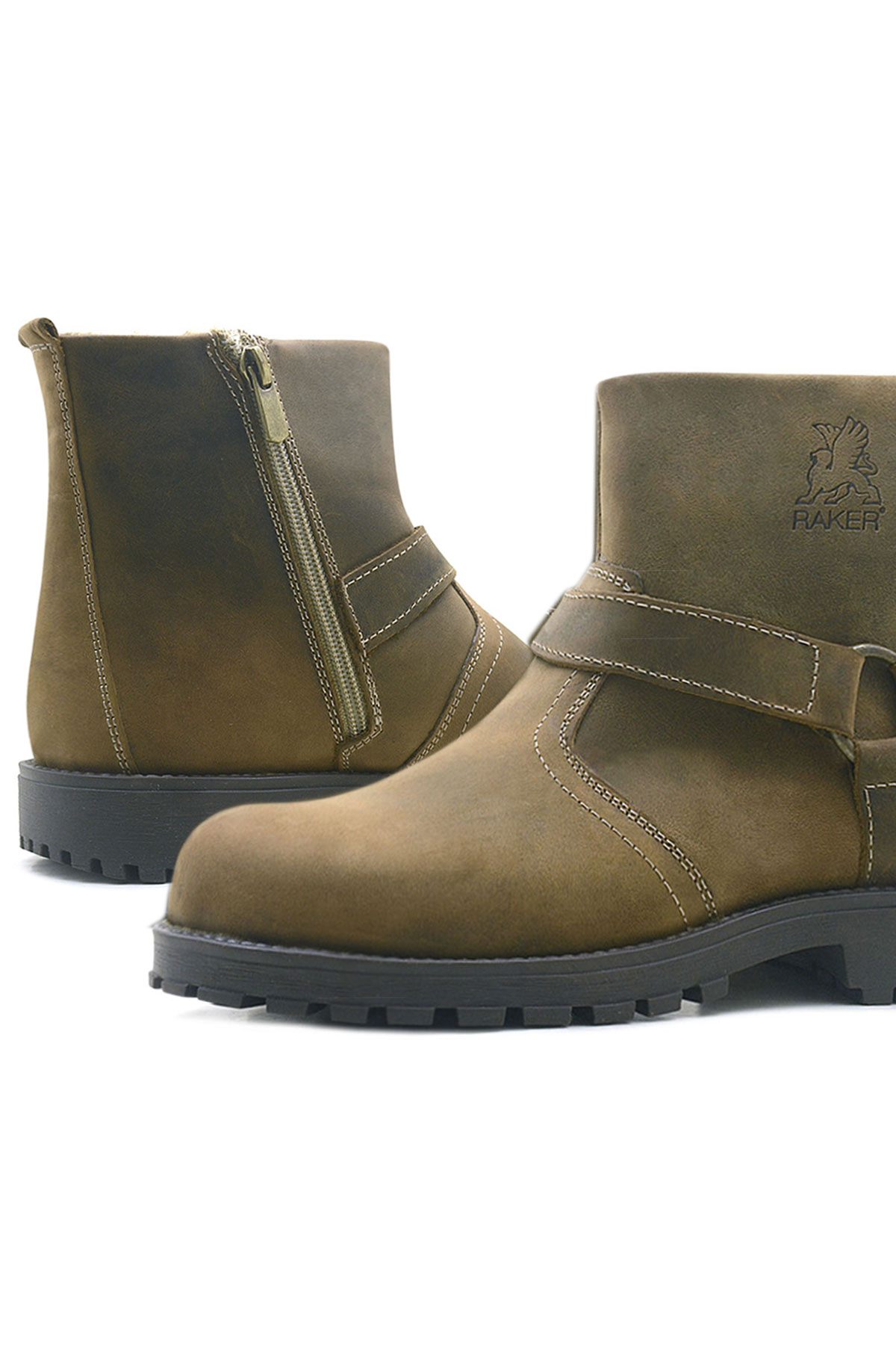 Rakerplus Chiron Genuine Leather Zipper Furry Sand Color Kids Boots