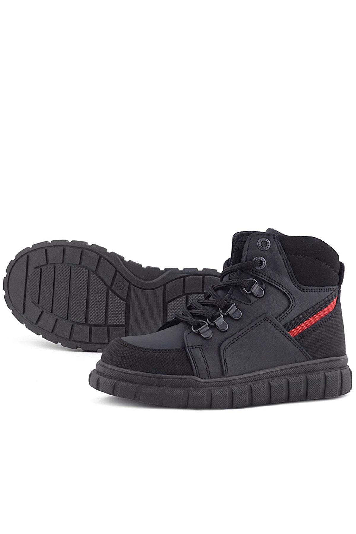 Rakerplus Genuine Leather Black Red Zippered Boy's Boots