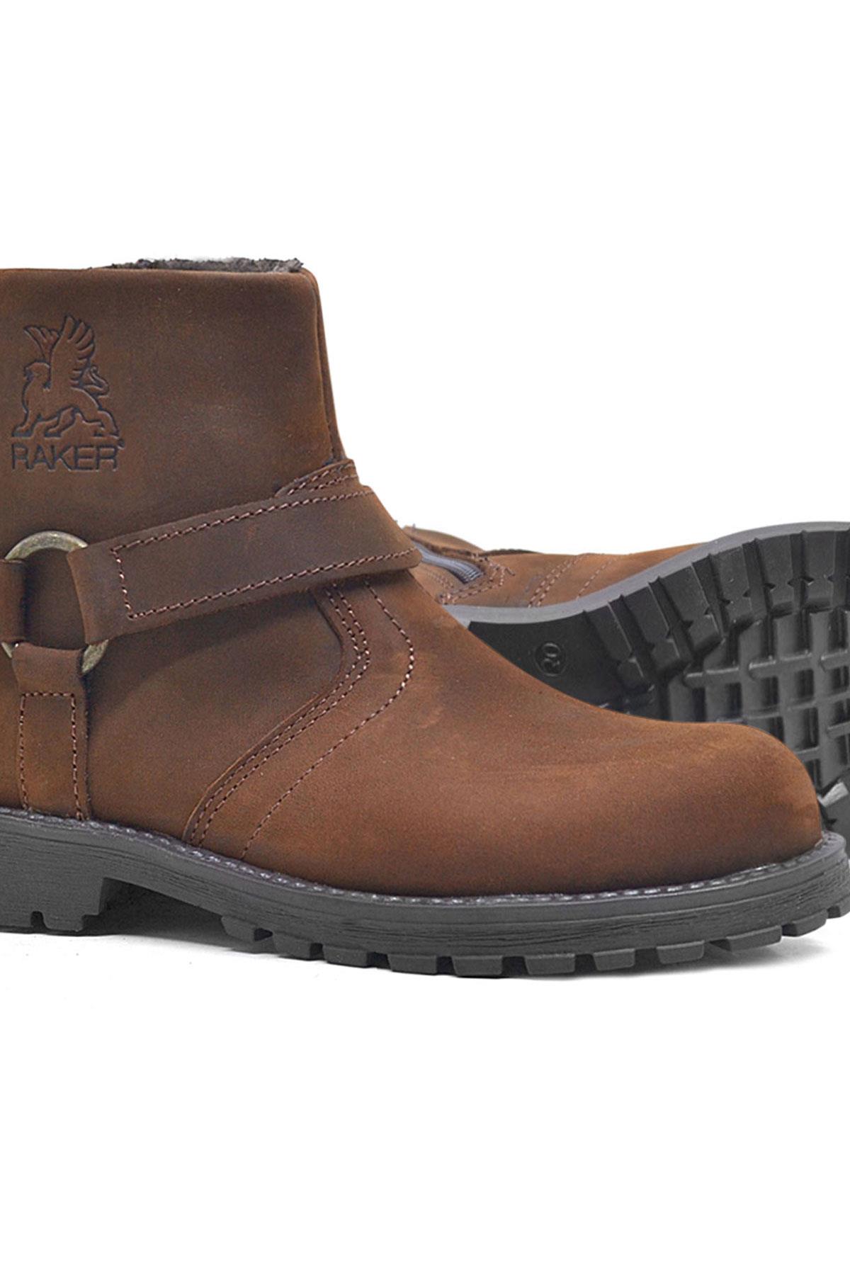 Rakerplus Zippered Genuine Leather Chiron Cinnamon Furry Boots