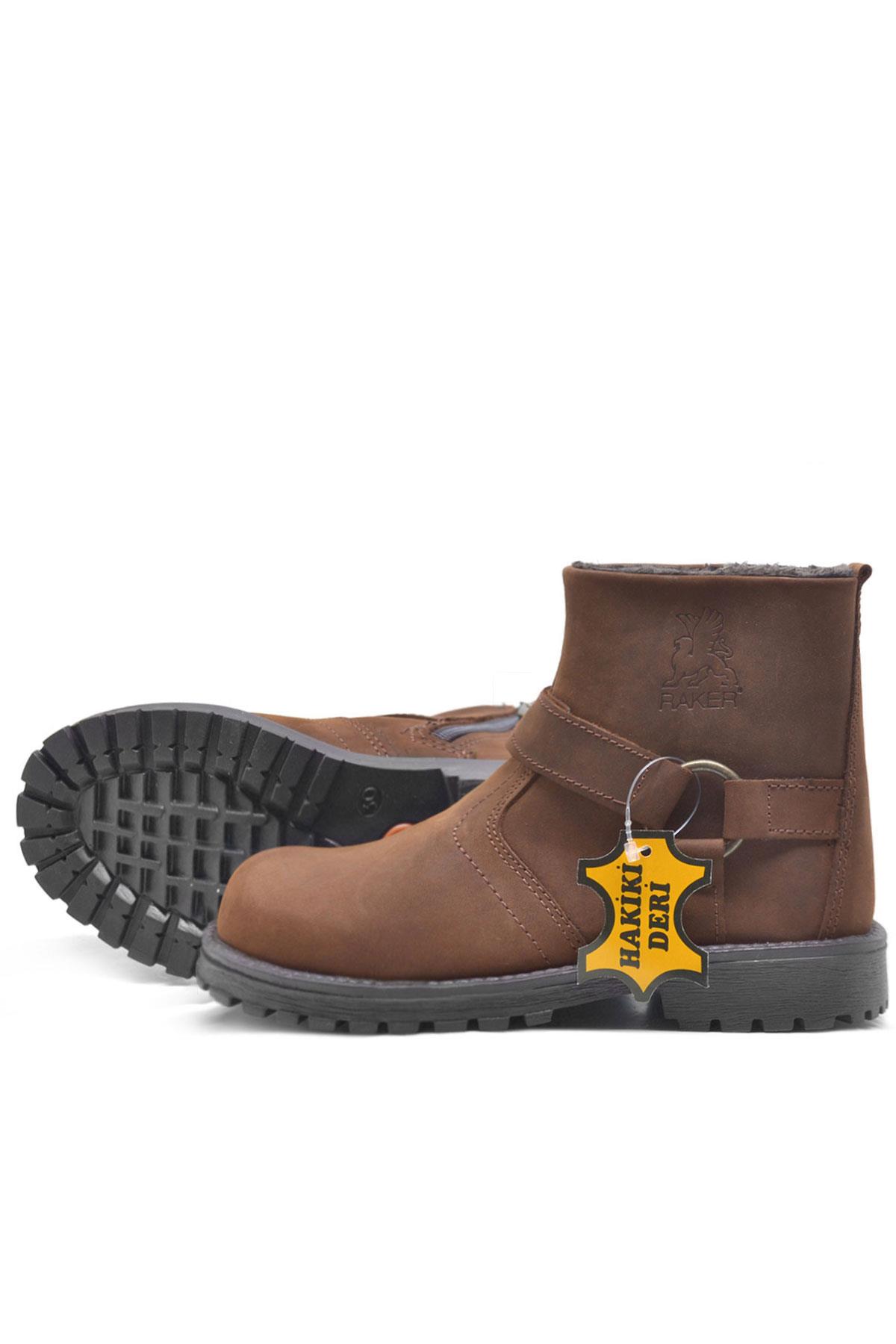 Rakerplus Zippered Genuine Leather Chiron Cinnamon Furry Boots