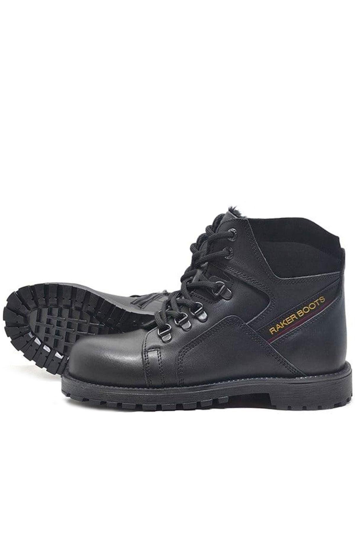Rakerplus Hakiki Deri Siyah Cilt Fermuarlı Kürklü Çocuk Bot