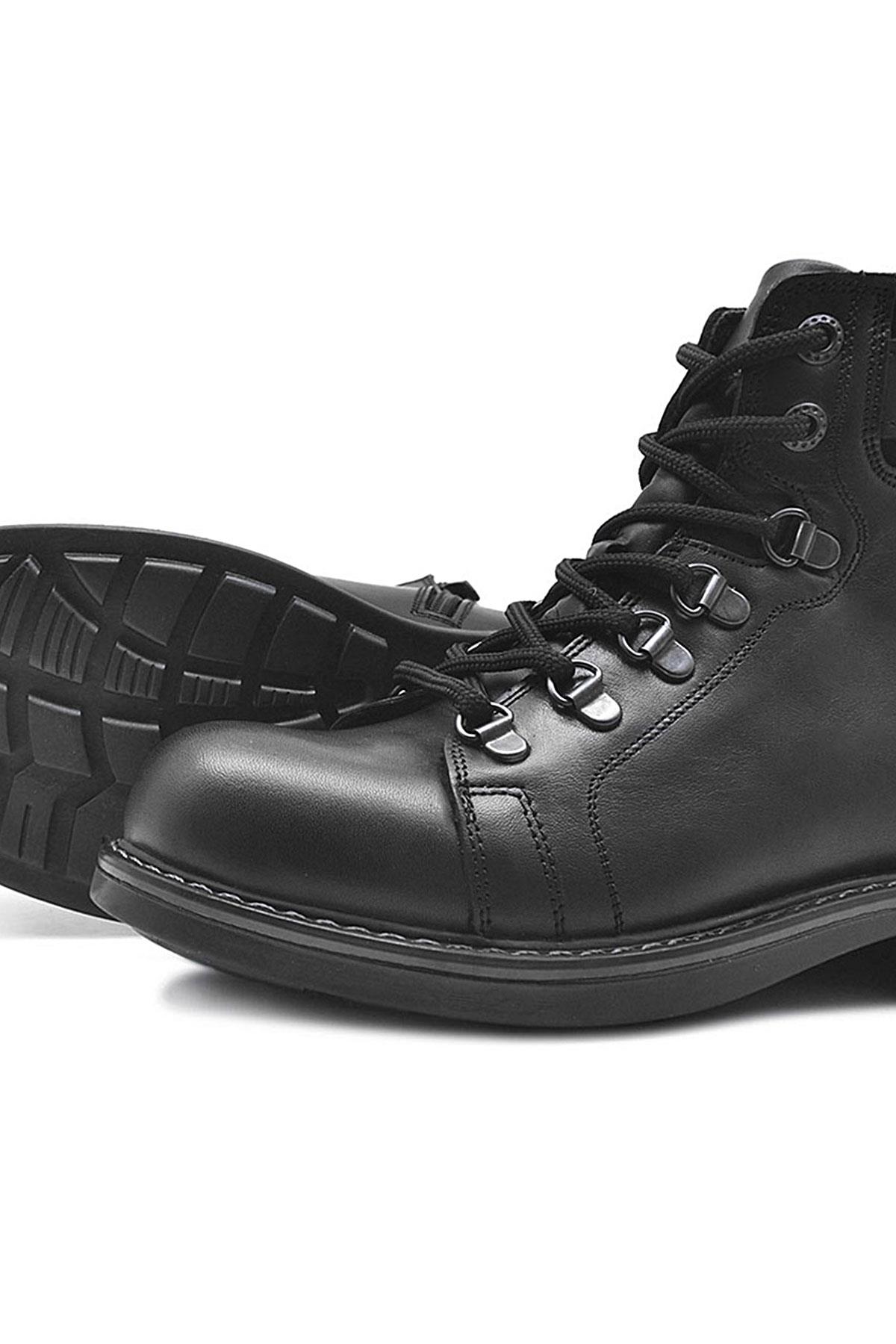 Rakerplus Black Genuine Leather Zipper Winter Soldier Kids Boots