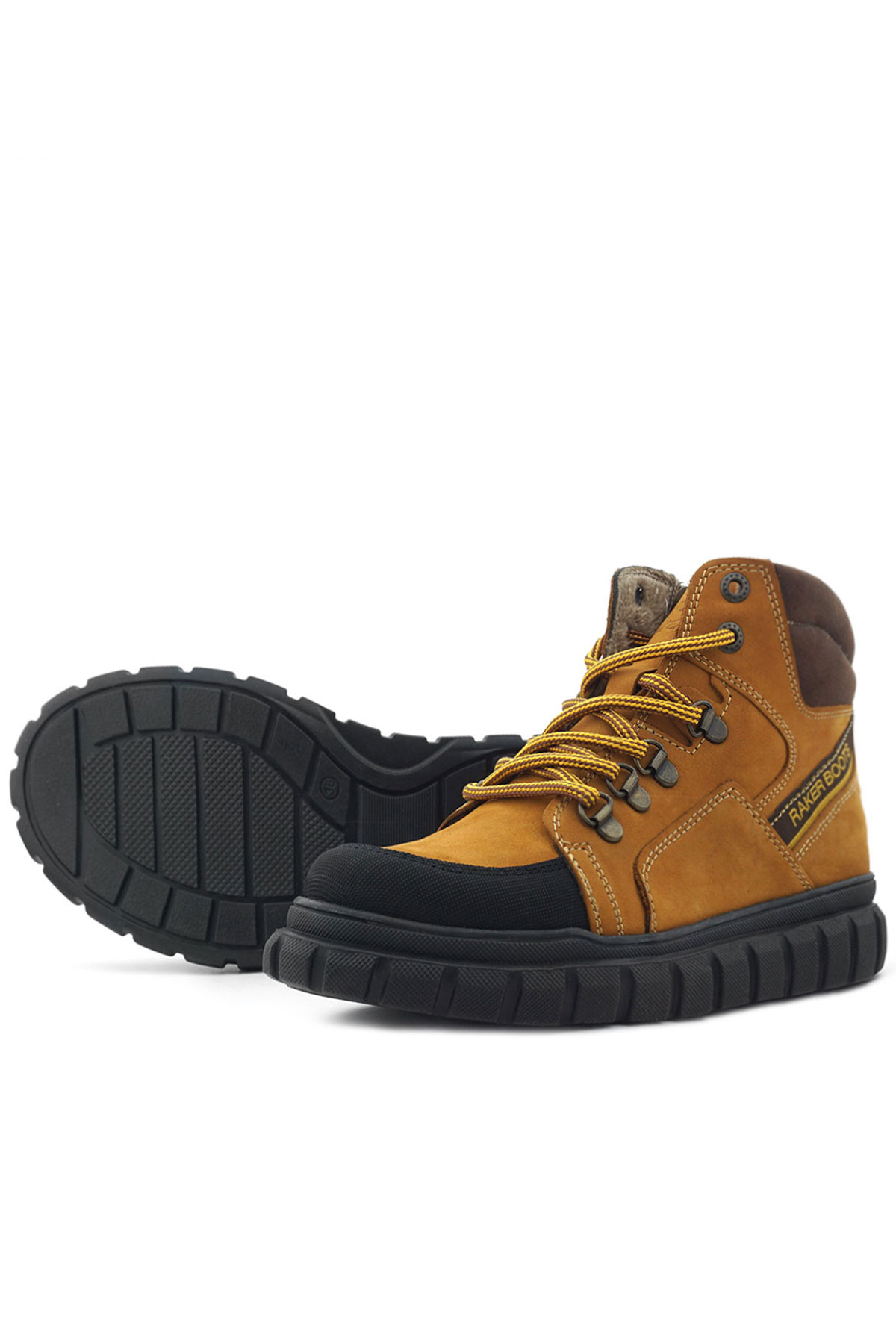 Rakerplus Hakiki Deri Sarı Kahverengi Fermuarlı Erkek Çocuk Bot