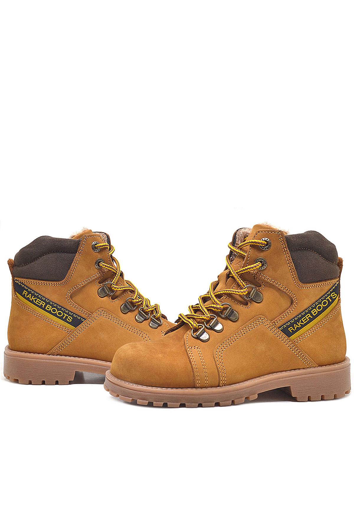 Rakerplus Children's Zippered Furry Genuine Leather Yellow Boots