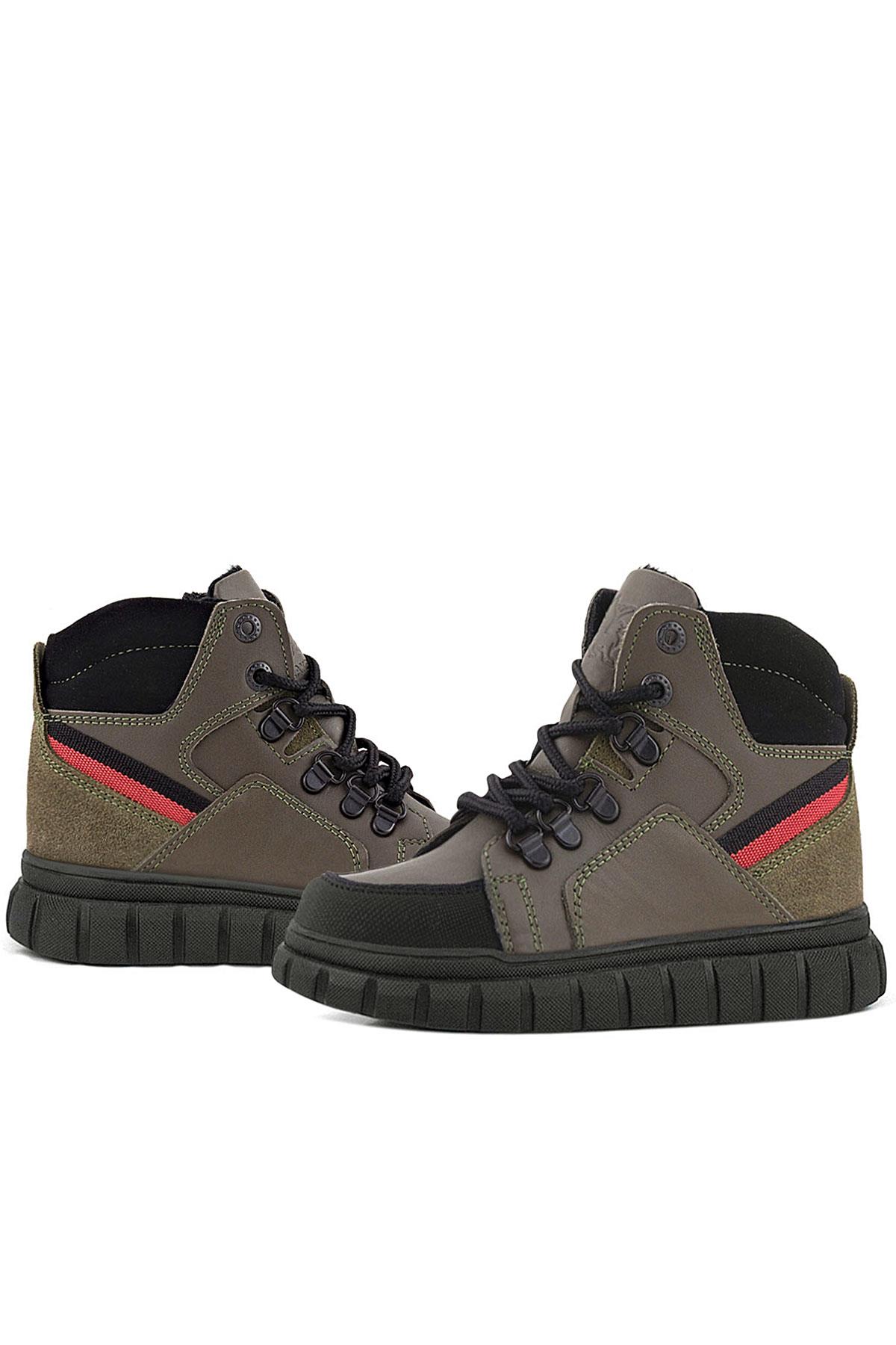 Rakerplus Hakiki Deri Haki Yeşil Fermuarlı Erkek Çocuk Bot