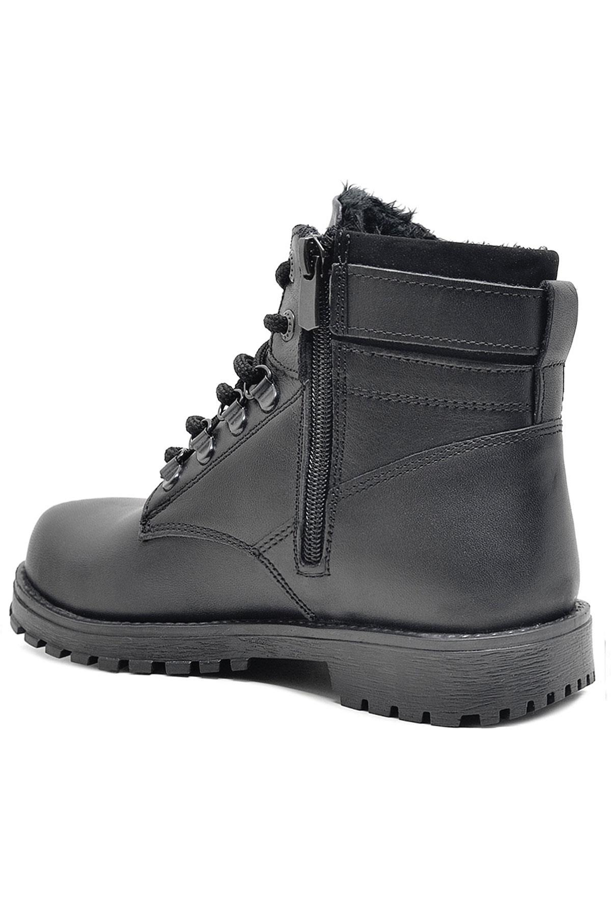Rakerplus Hakiki Deri Siyah Fermuarlı Kürklü Çocuk Bot