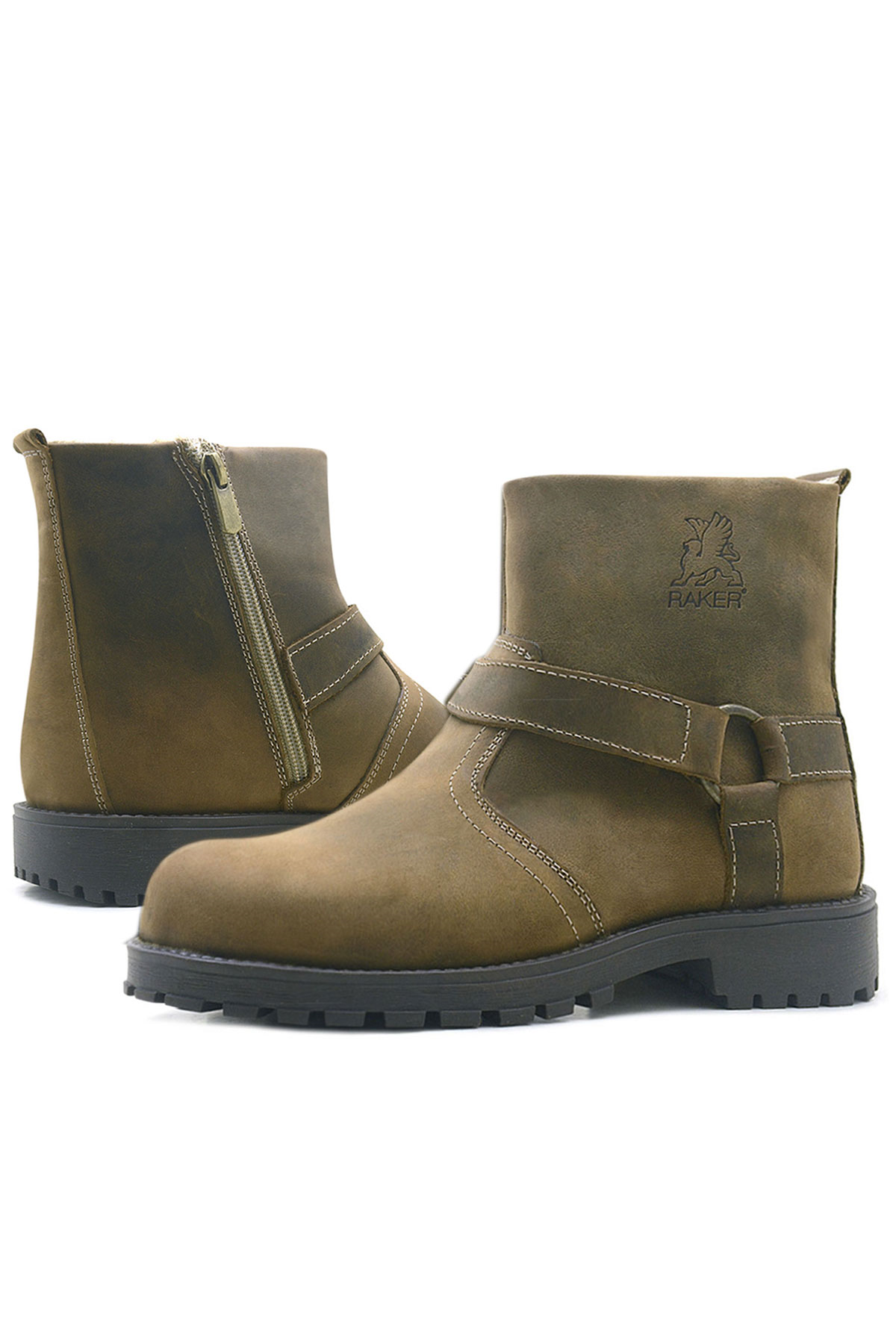 Rakerplus Chiron Genuine Leather Zipper Furry Sand Color Kids Boots