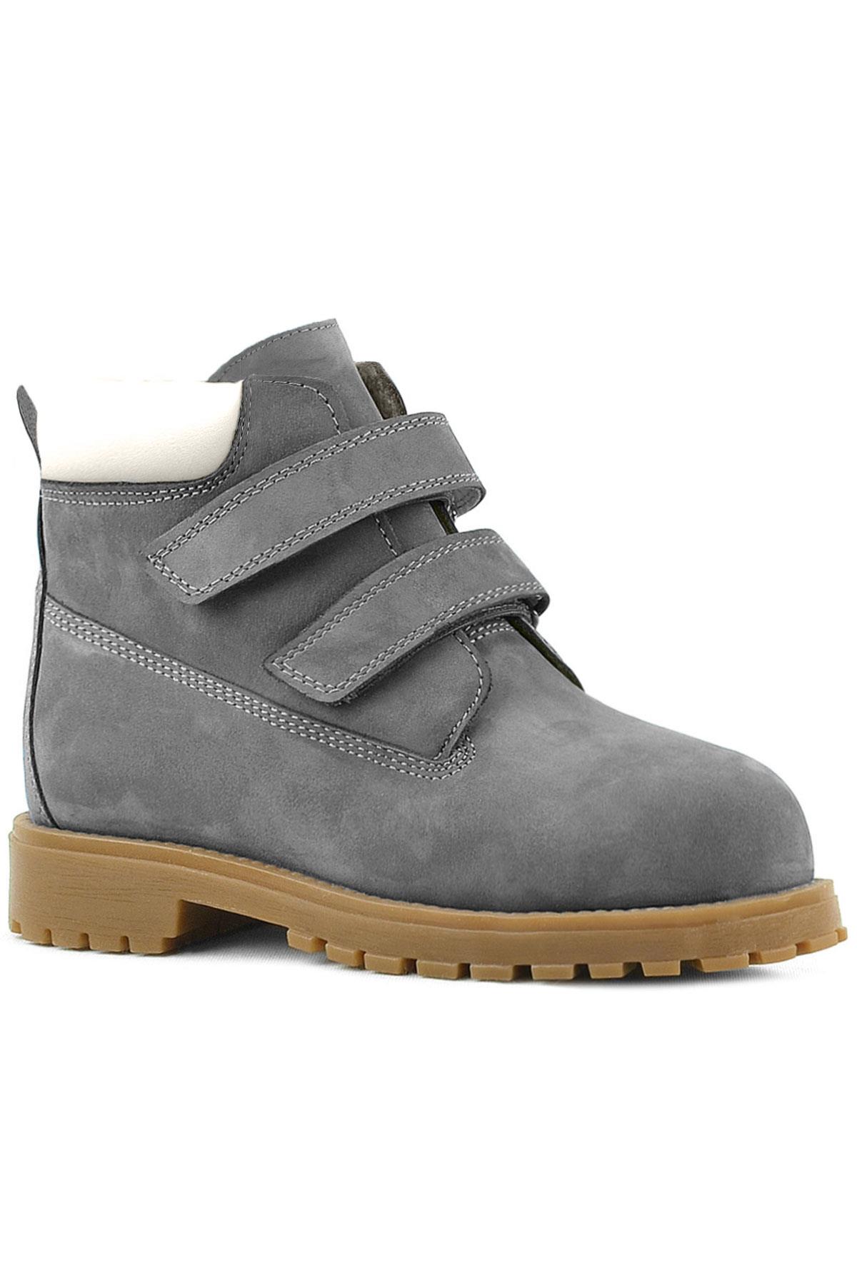 Rakerplus Neson Genuine Leather Gray Kids Boots with Velcro