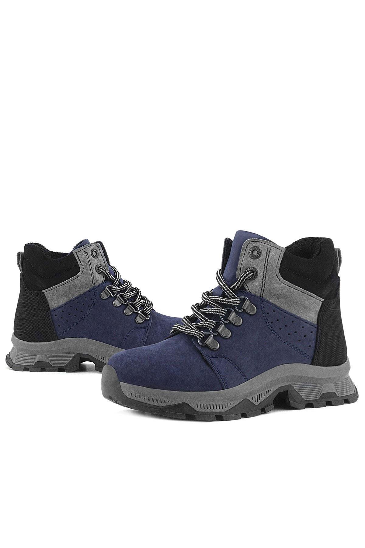 Rakerplus Hakiki Deri Lacivert Fermuarlı Trekking Çocuk Bot