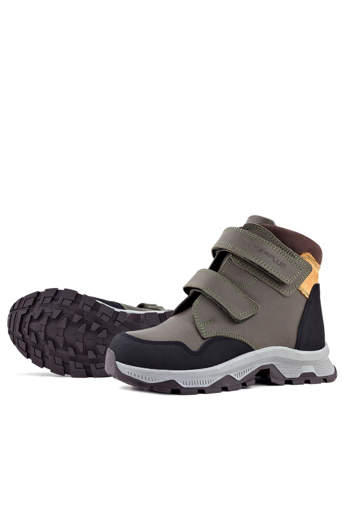 Rakerplus Trekking Hakiki Deri Haki Yeşil Sarı Cırt Cırtlı Erkek Çocuk Bot