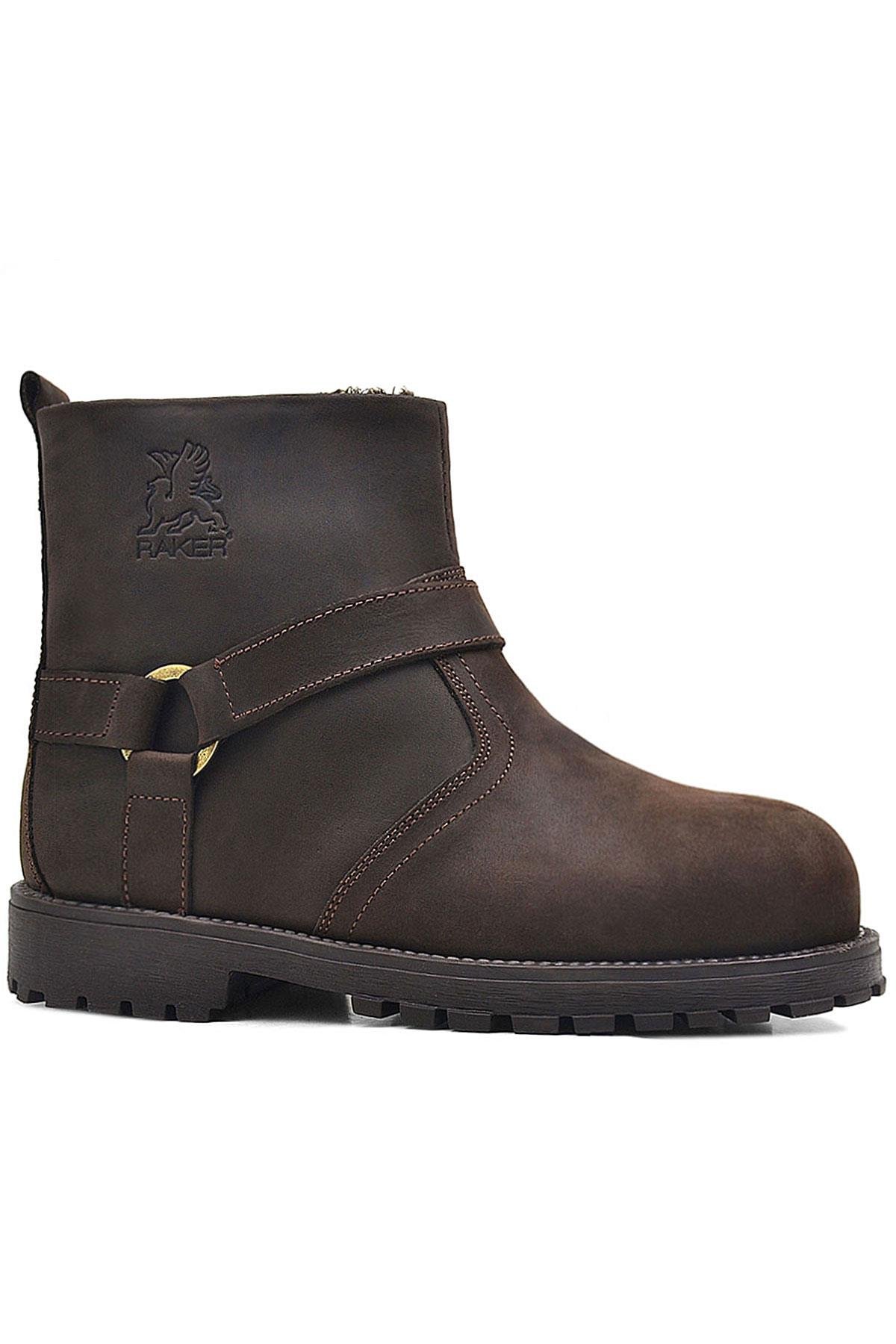 Rakerplus Zippered Genuine Leather Chiron Brown Furry Grown Kids Boots