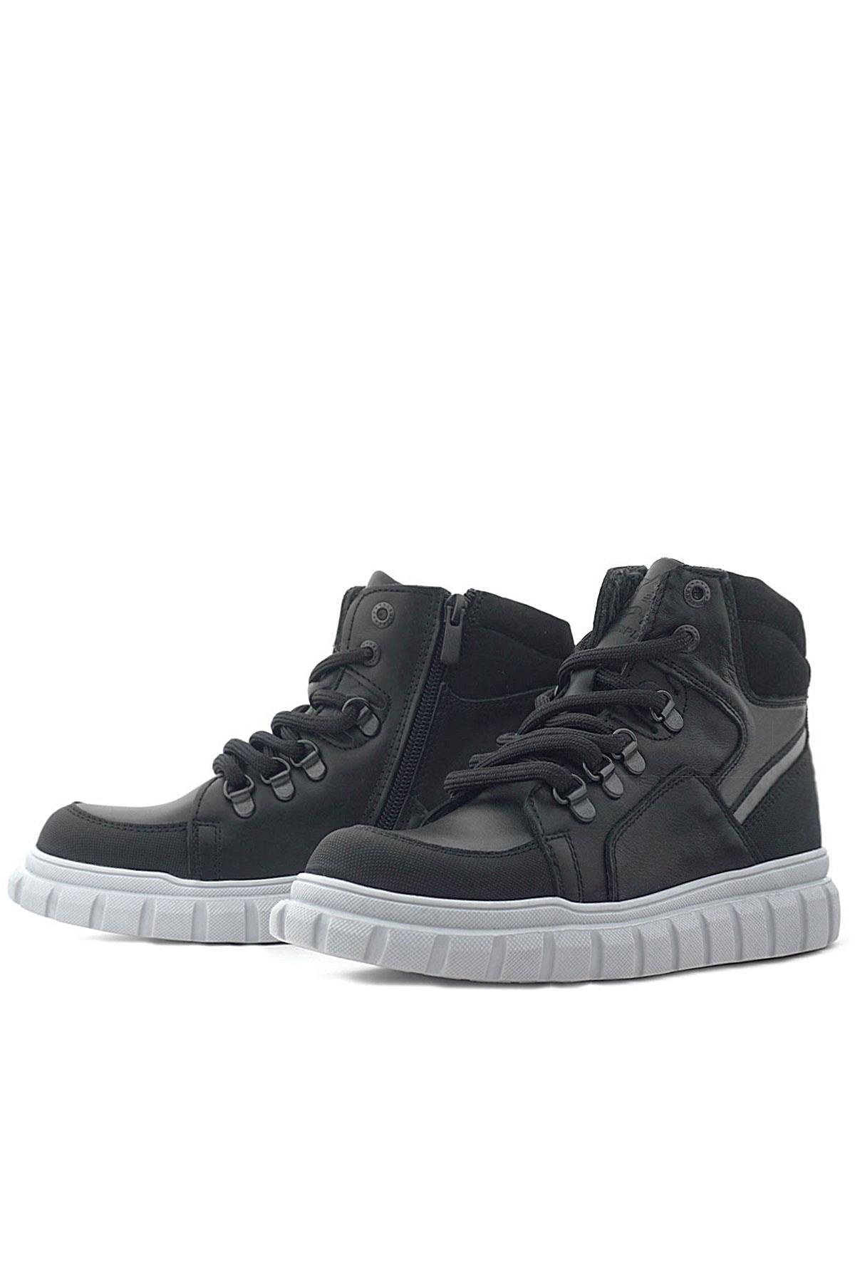 Rakerplus Hakiki Deri Siyah Gri Fermuarlı Erkek Çocuk Bot