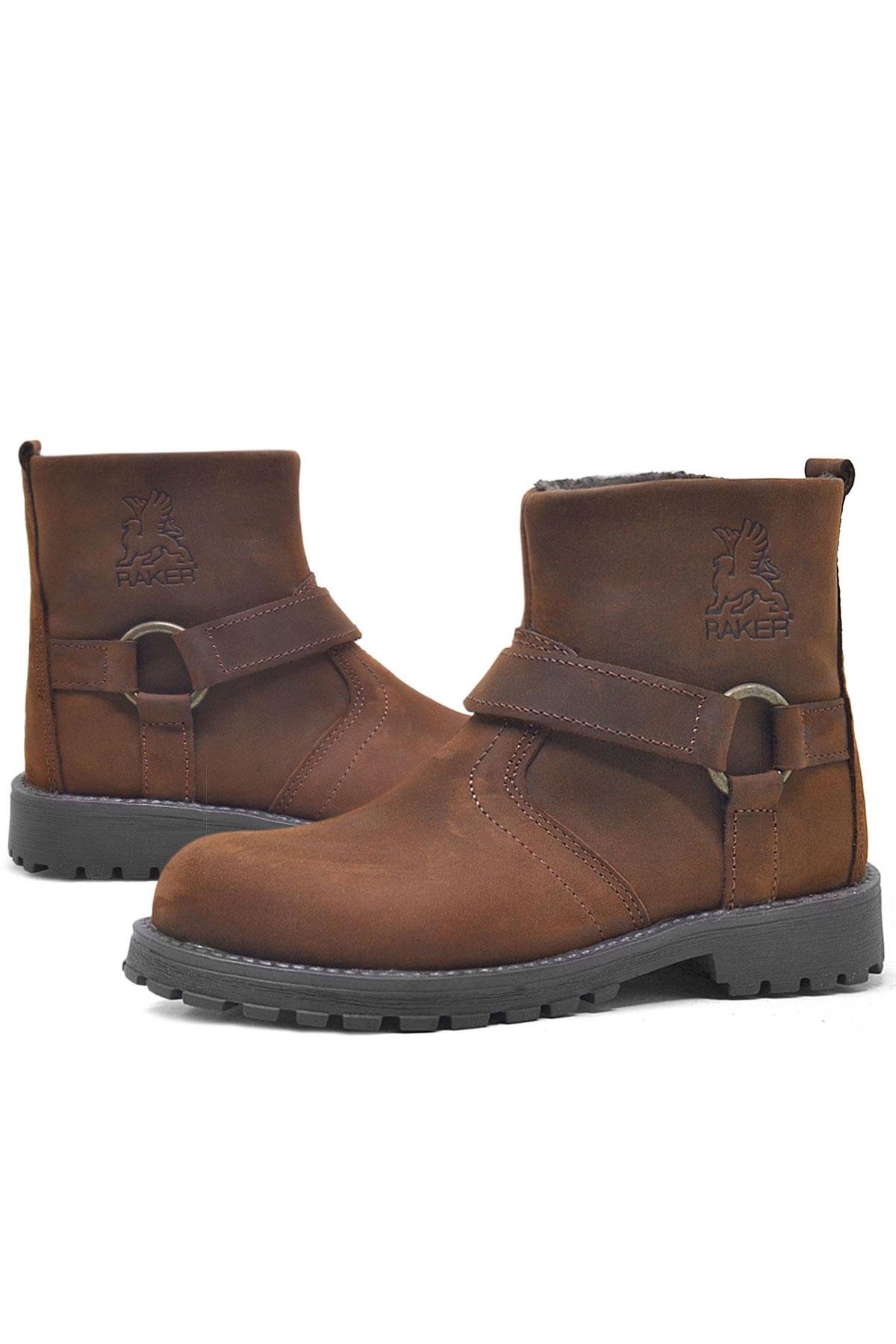 Rakerplus Zippered Genuine Leather Chiron Cinnamon Furry Boots