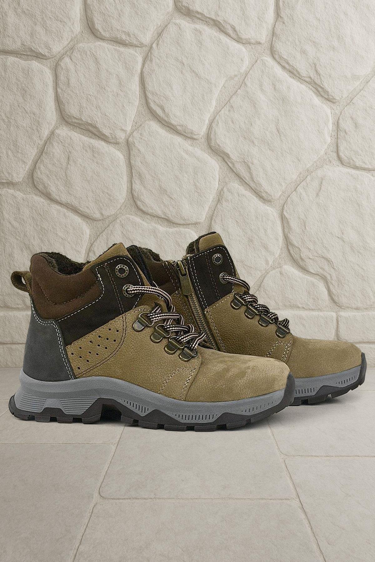 Rakerplus Genuine Leather Sand Color Zippered Boy Boots