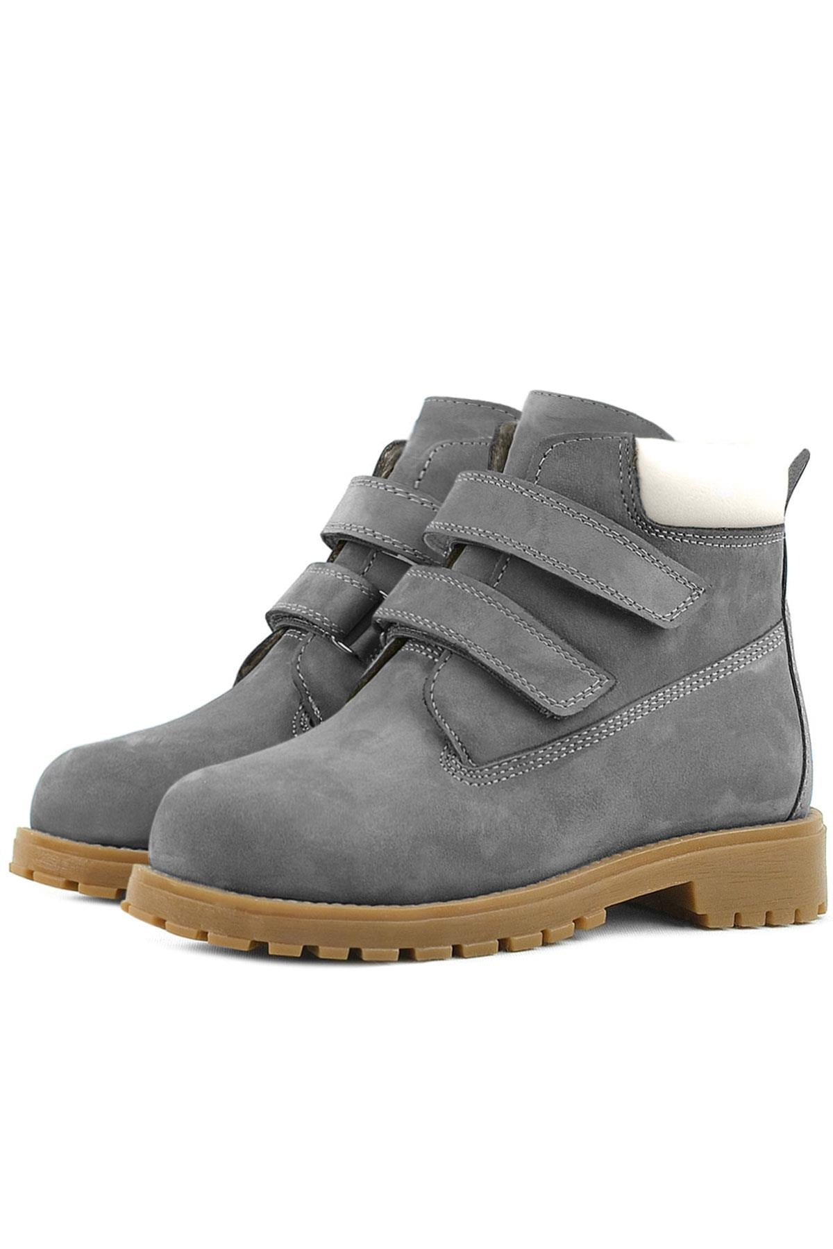 Rakerplus Neson Genuine Leather Gray Kids Boots with Velcro