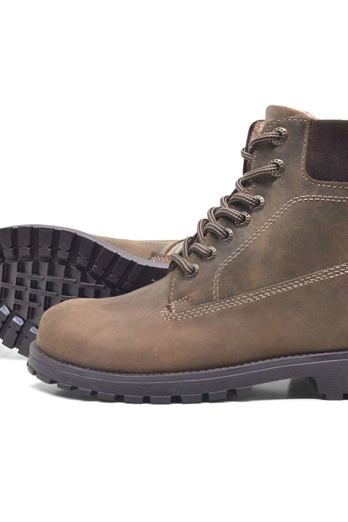 Rakerplus Neson Series Genuine Leather Boots Winter Boots for Teens Sand Color