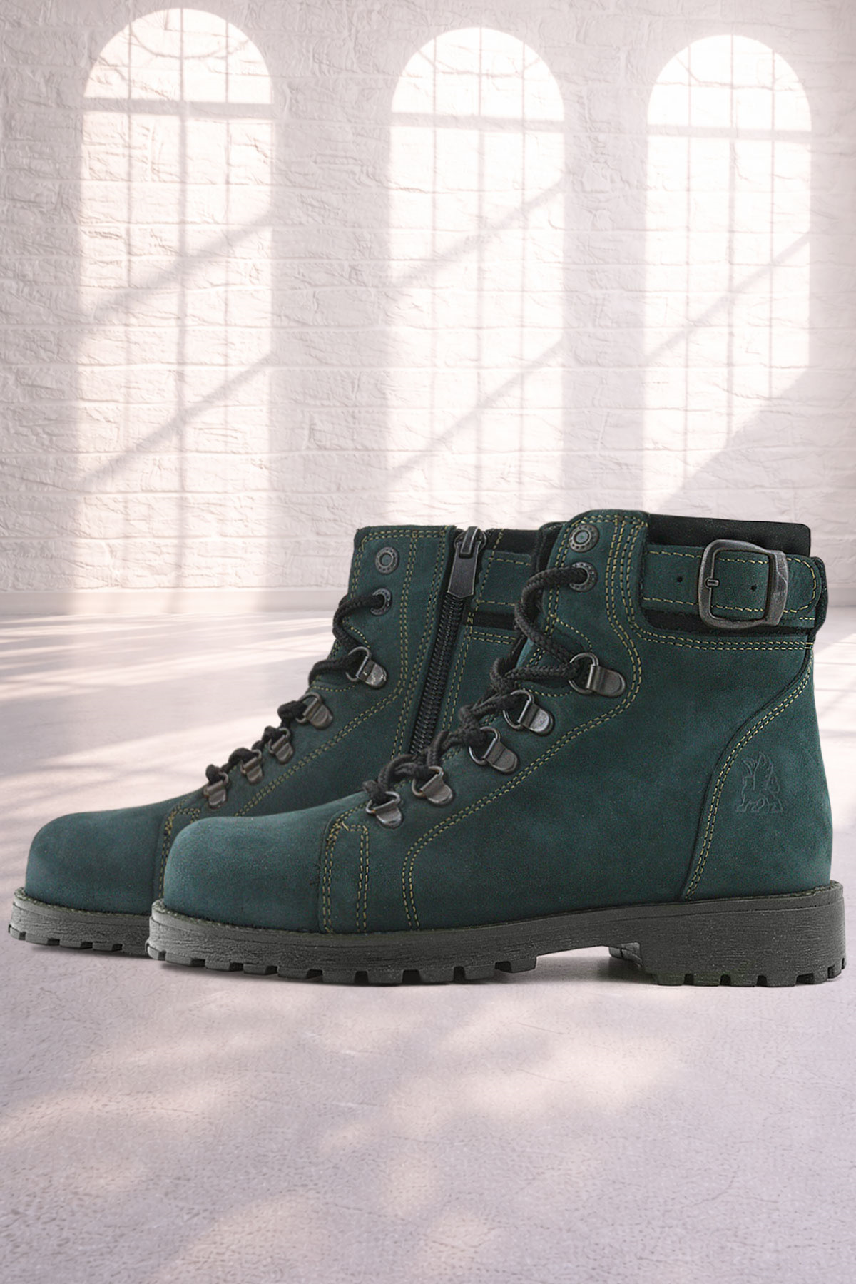 Rakerplus Griffon Genuine Leather Green Zippered Winter Kids' Boots