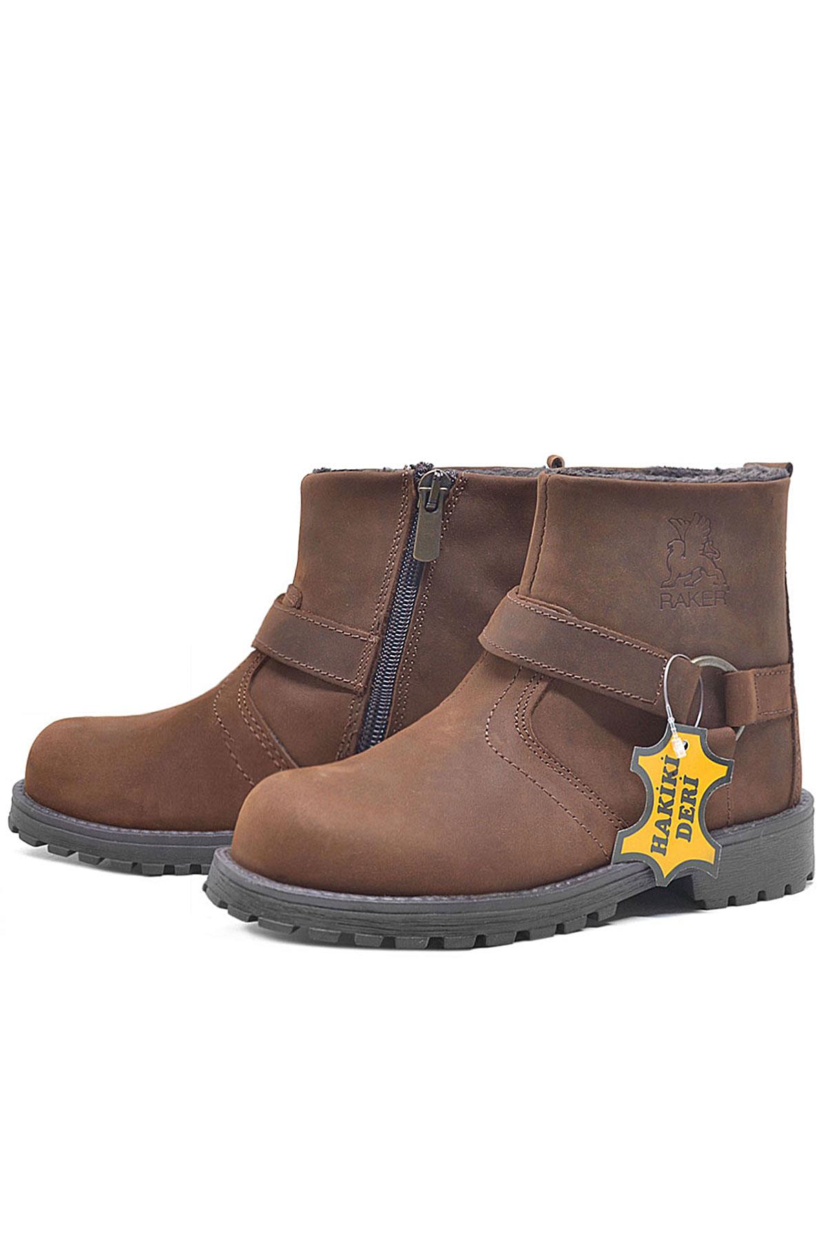 Rakerplus Chiron Hakiki Deri Tarçın Rengi Fermuarlı Çocuk Çizme