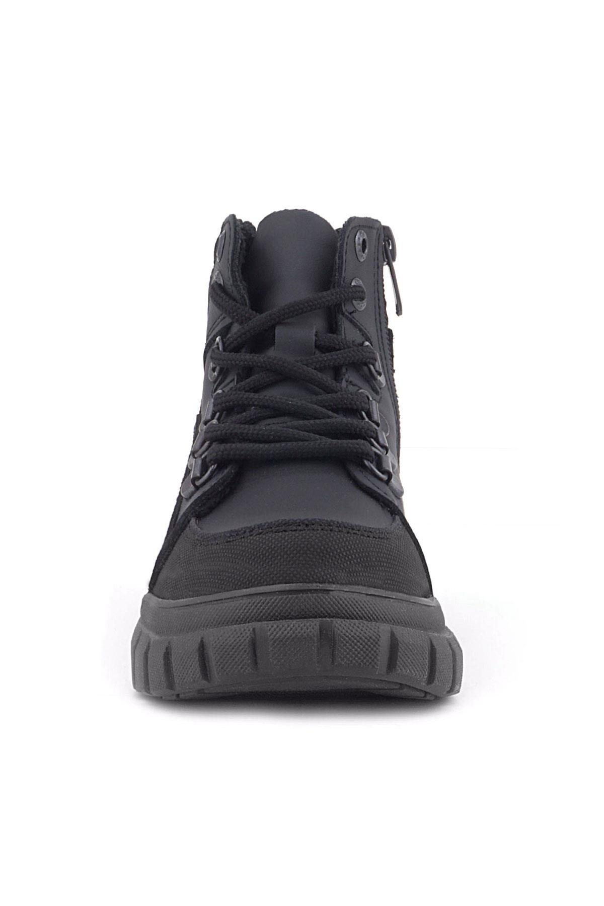 Rakerplus Hakiki Deri Siyah Kırmızı Fermuarlı Erkek Çocuk Bot