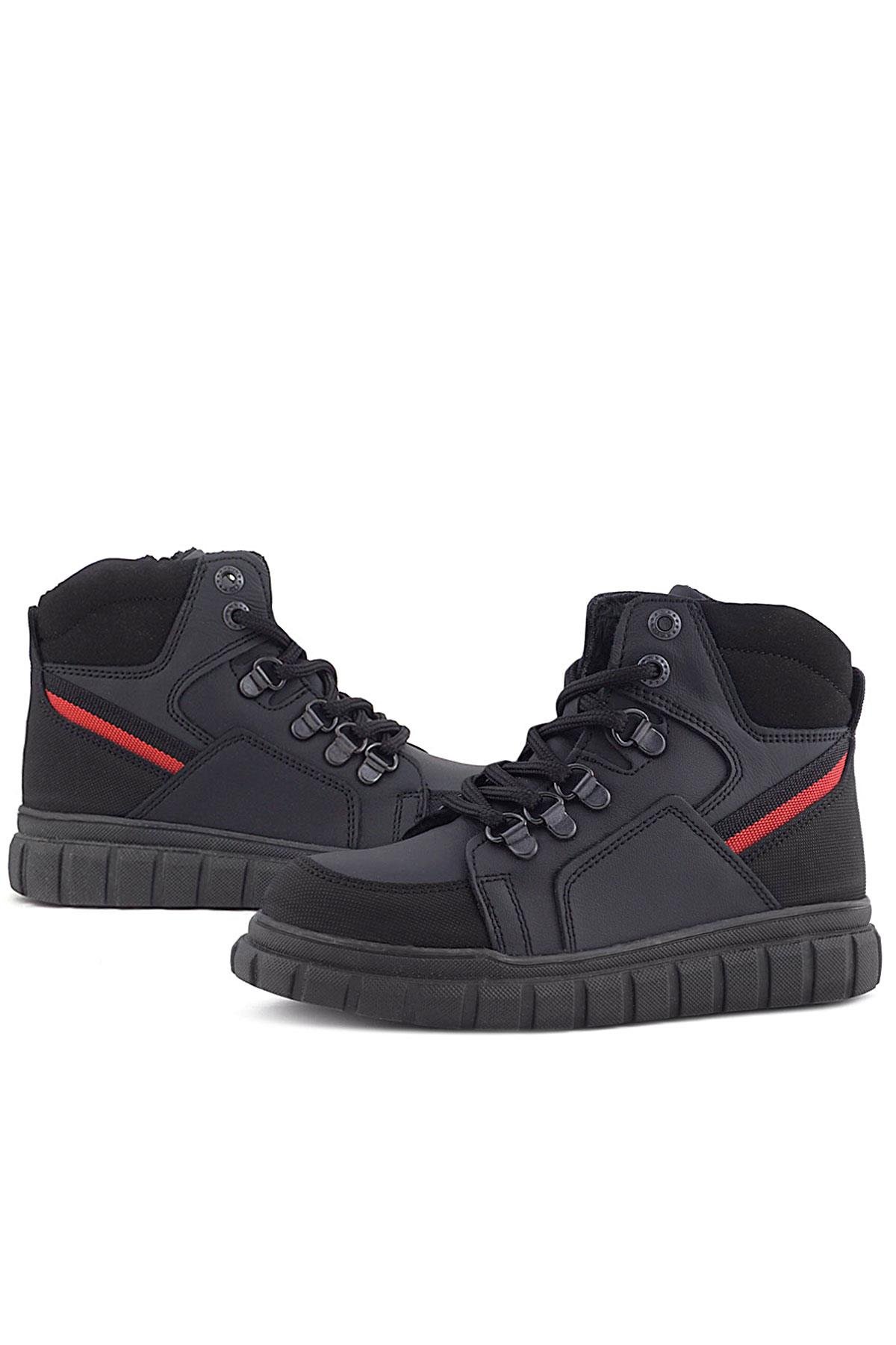 Rakerplus Genuine Leather Black Red Zippered Boy's Boots