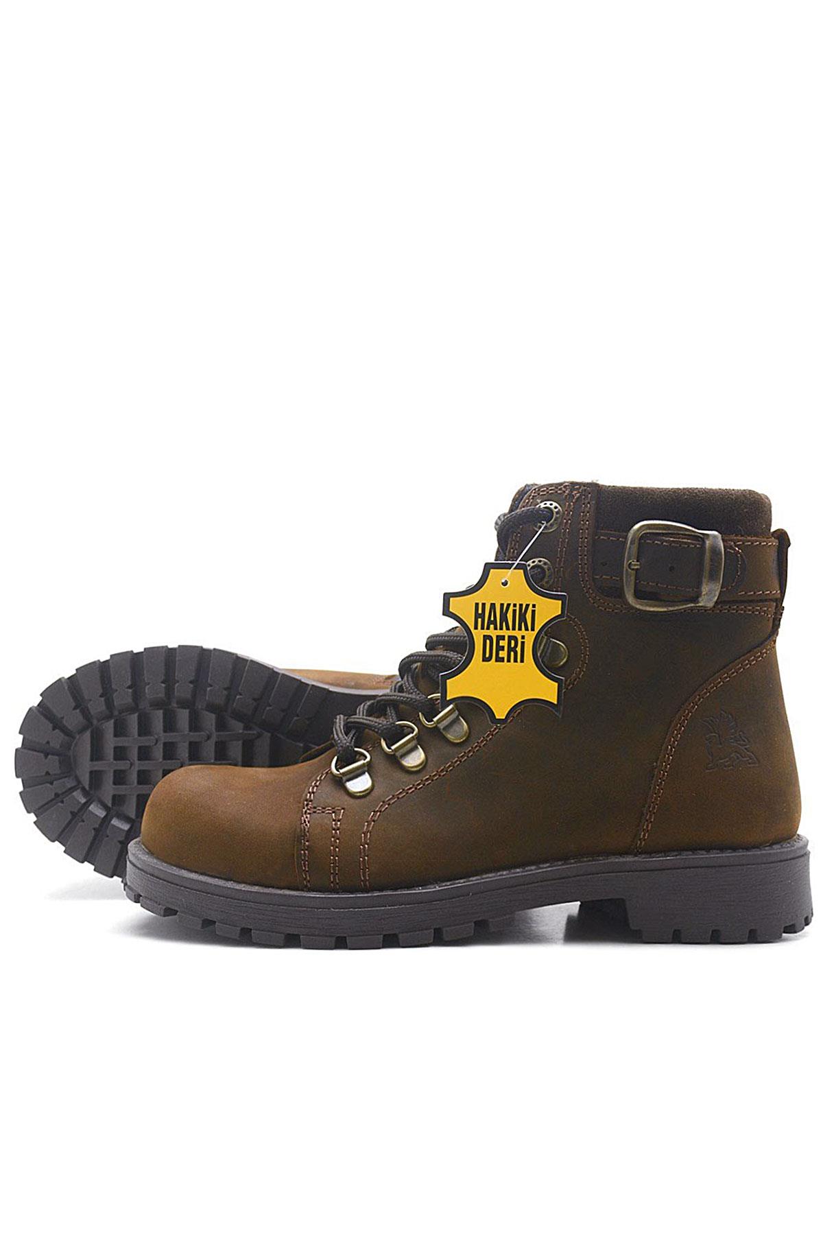 Rakerplus Griffon Hakiki Deri Kahverengi Fermuarlı Kışlık Çocuk Bot