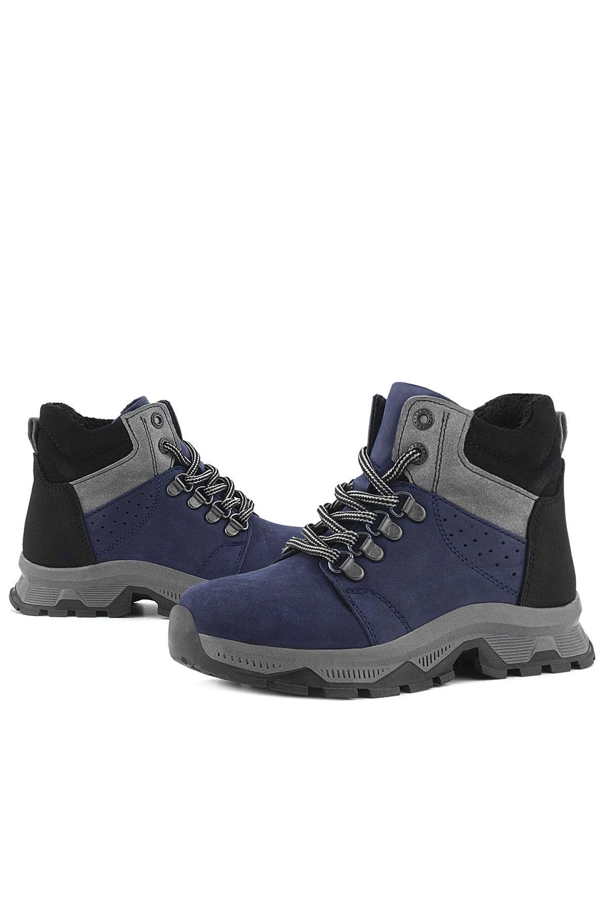 Rakerplus Hakiki Deri Lacivert Fermuarlı Trekking Çocuk Bot