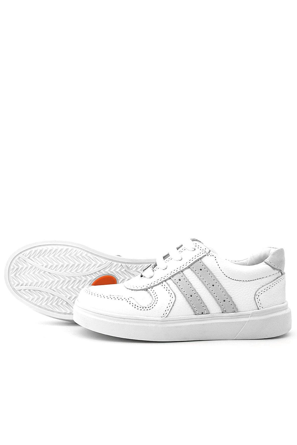 Rakerplus Hakiki Deri Beyaz Bağcıklı Fermuarlı Çocuk Sneaker Ayakkabı