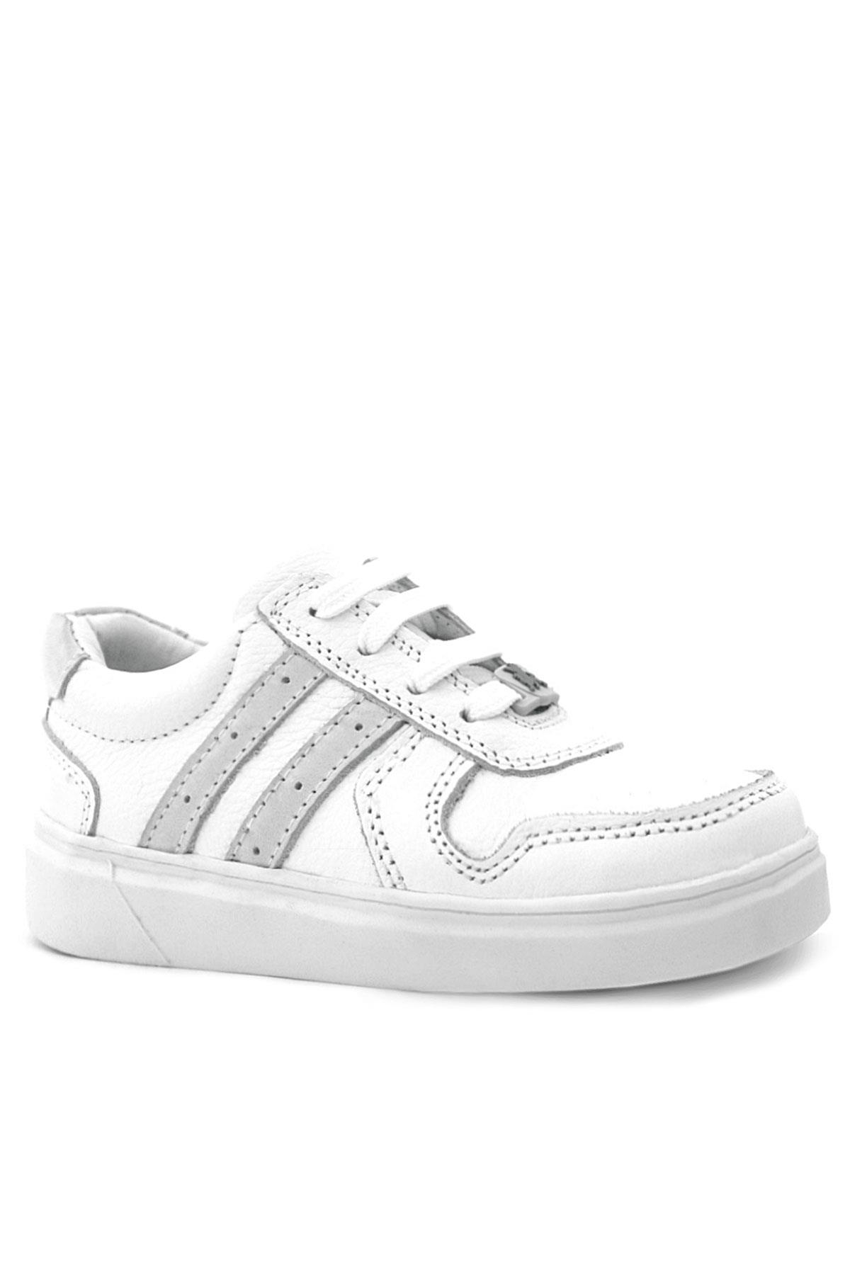 Rakerplus Hakiki Deri Beyaz Bağcıklı Fermuarlı Çocuk Sneaker Ayakkabı
