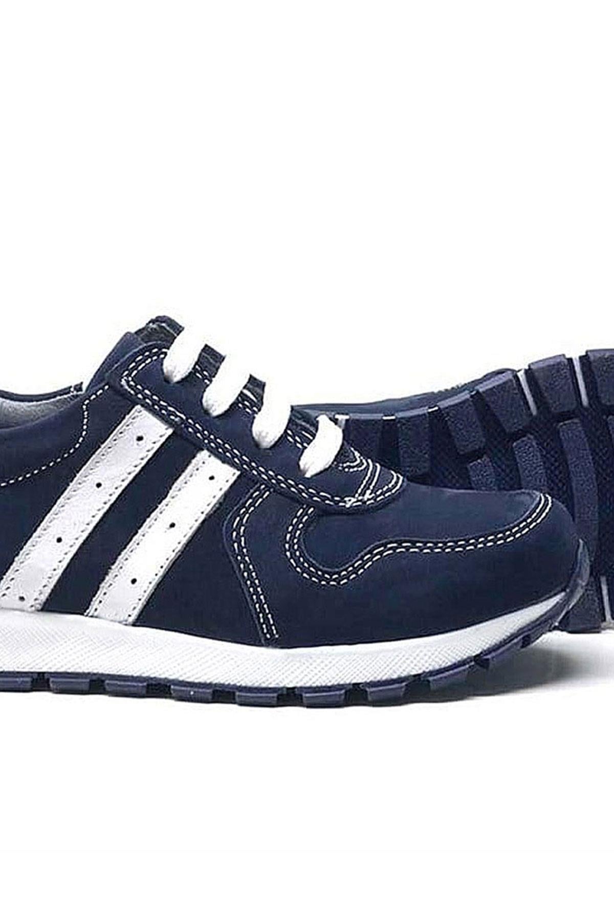 Rakerplus Navy Blue Zippered Genuine Leather Sports School Boys Shoes