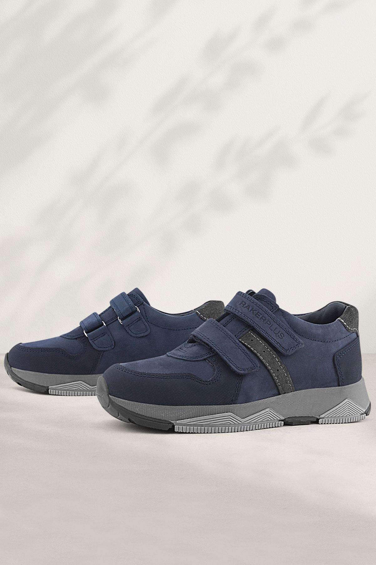 Rakerplus Hakiki Deri Lacivert Cırtlı Çocuk Spor Ayakkabı