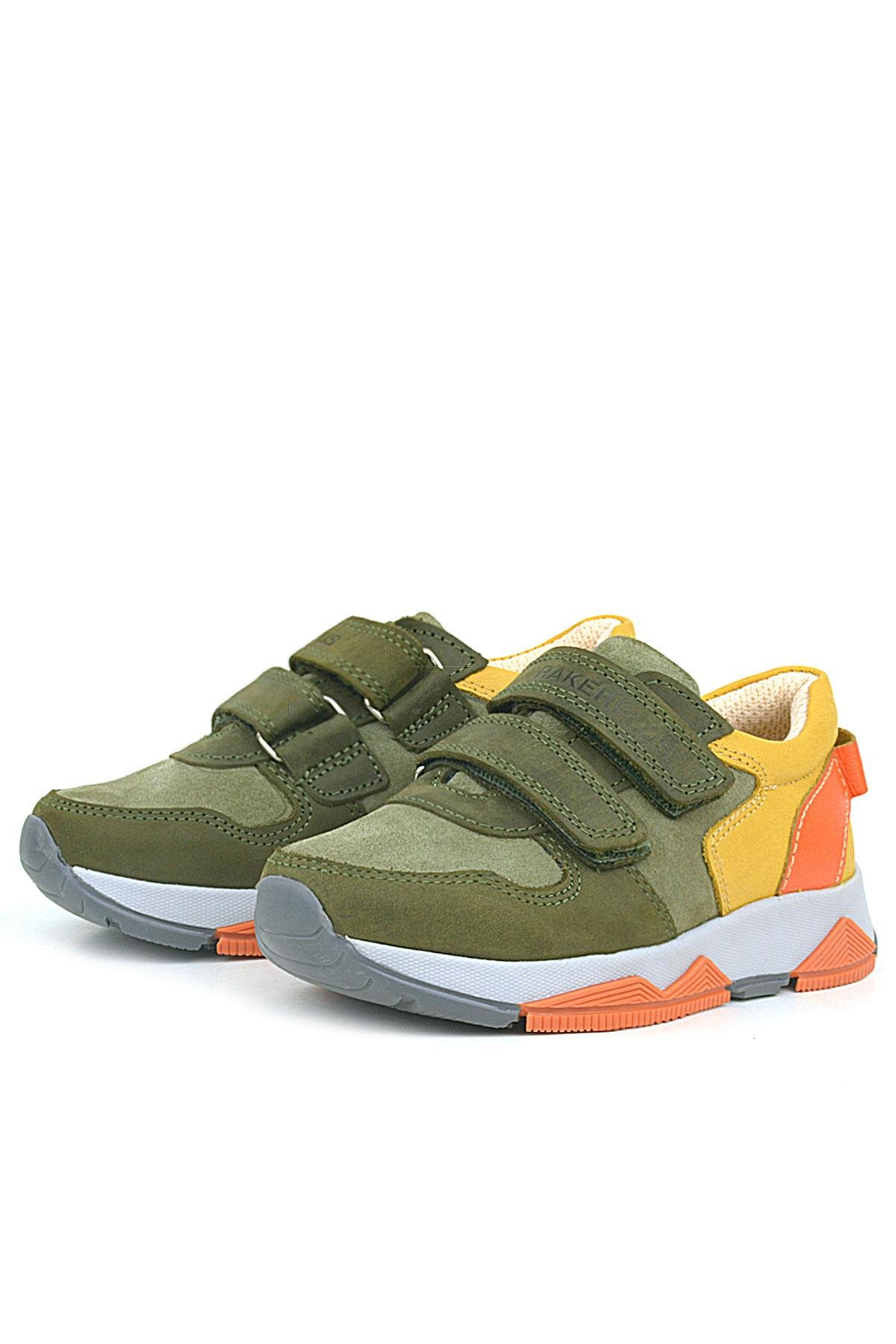 Rakerplus Genuine Leather Khaki Orange Yellow Kids Sneakers Sport Shoes