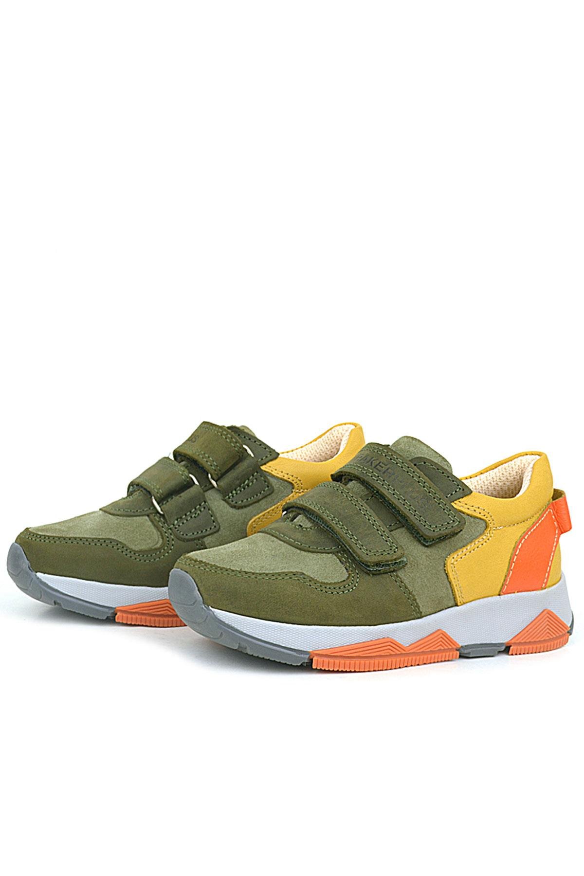 Rakerplus Genuine Leather Khaki Orange Yellow Kids Sneakers Sport Shoes