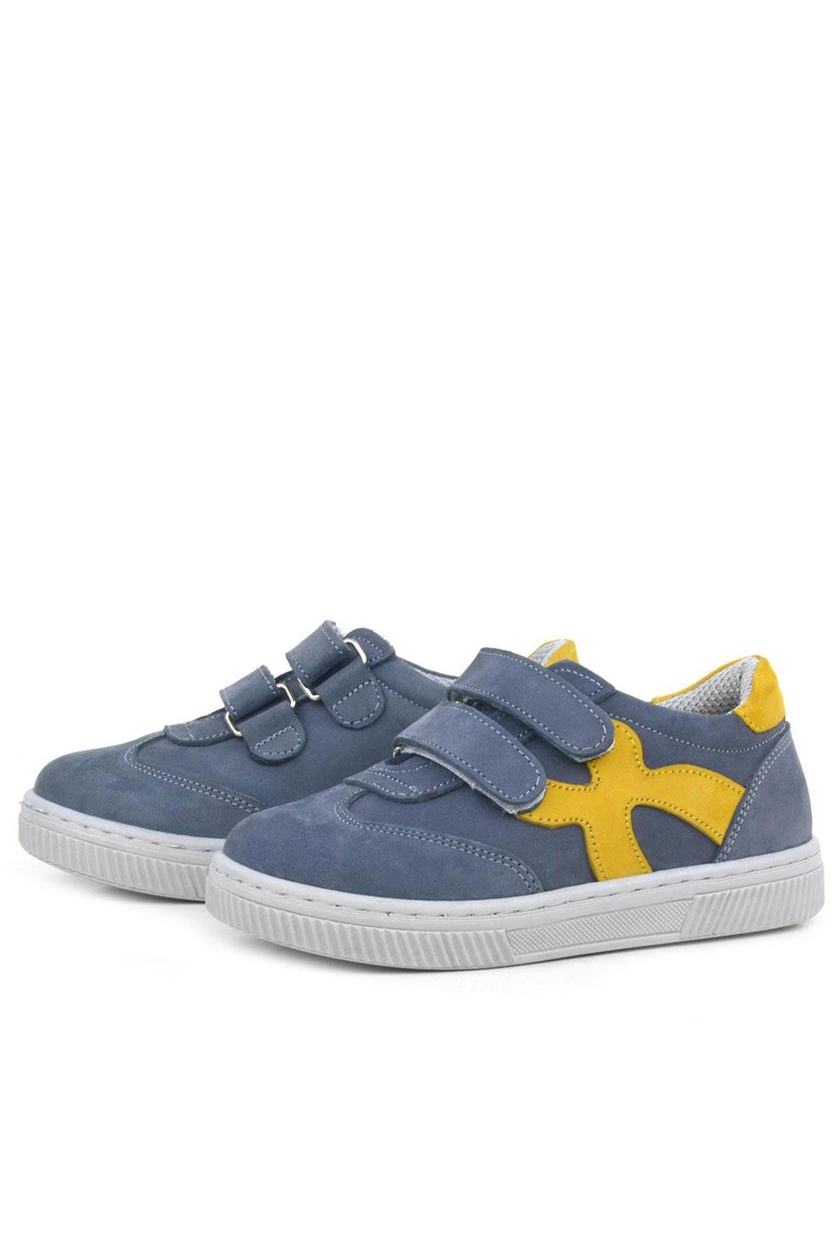 Rakerplus Hakiki Deri Gri Sarı Cırtlı Çocuk Spor Ayakkabı