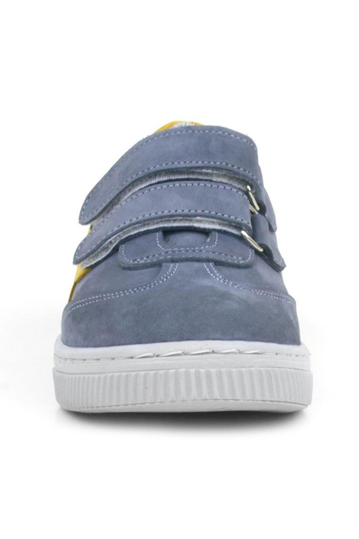 Rakerplus Hakiki Deri Gri Sarı Cırtlı Çocuk Spor Ayakkabı