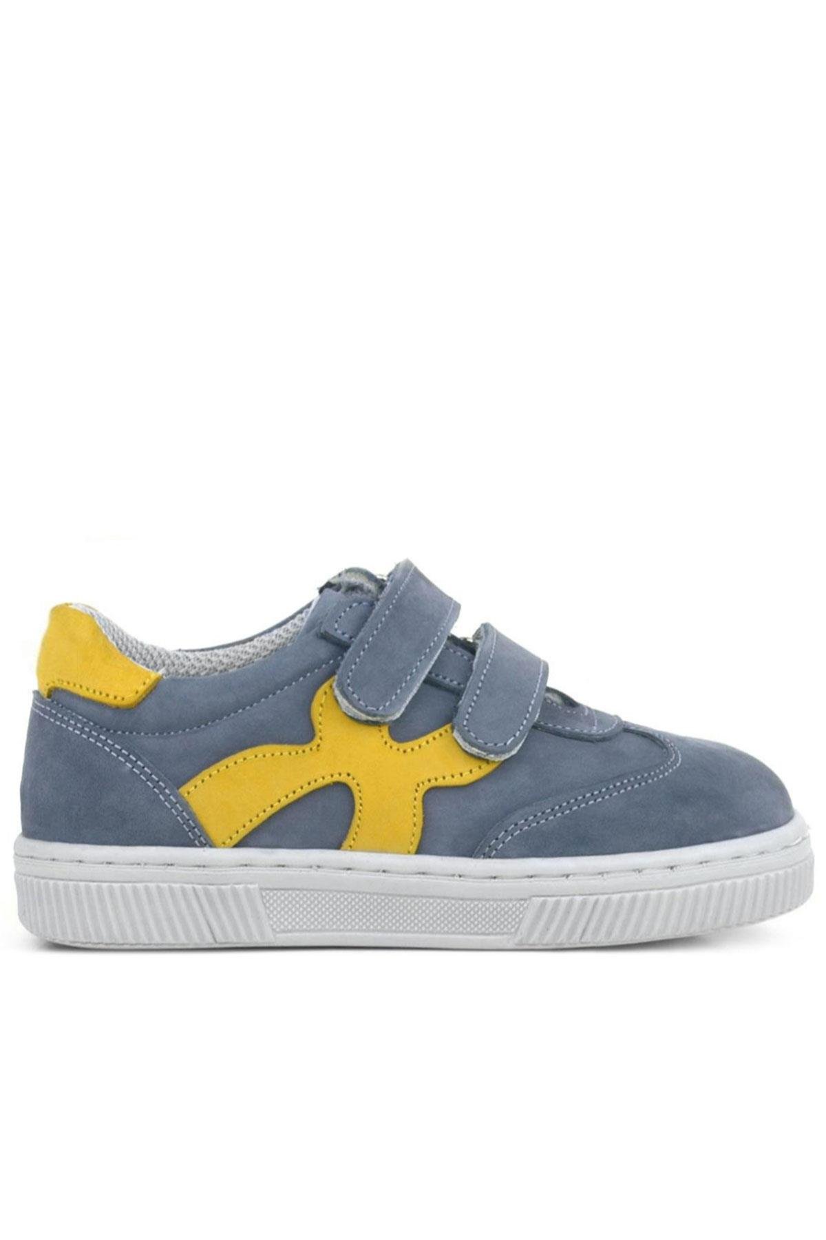 Rakerplus Hakiki Deri Gri Sarı Cırtlı Çocuk Spor Ayakkabı