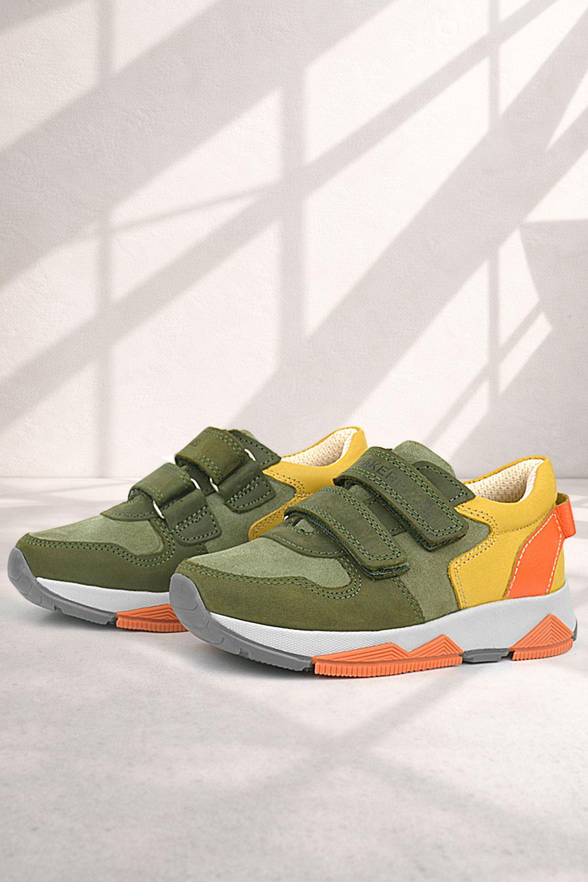 Rakerplus Genuine Leather Khaki Orange Yellow Kids Sneakers Sport Shoes