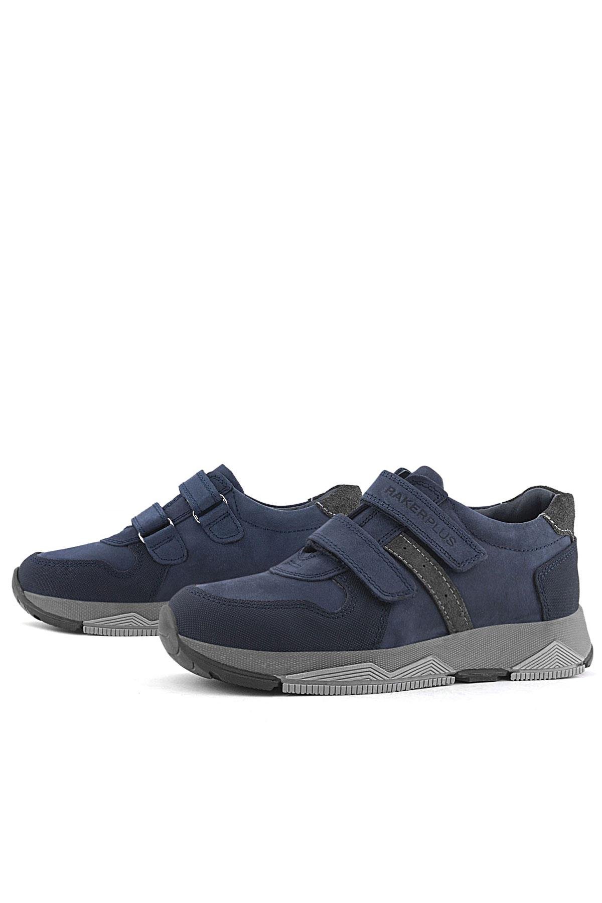 Rakerplus Hakiki Deri Lacivert Cırtlı Çocuk Spor Ayakkabı