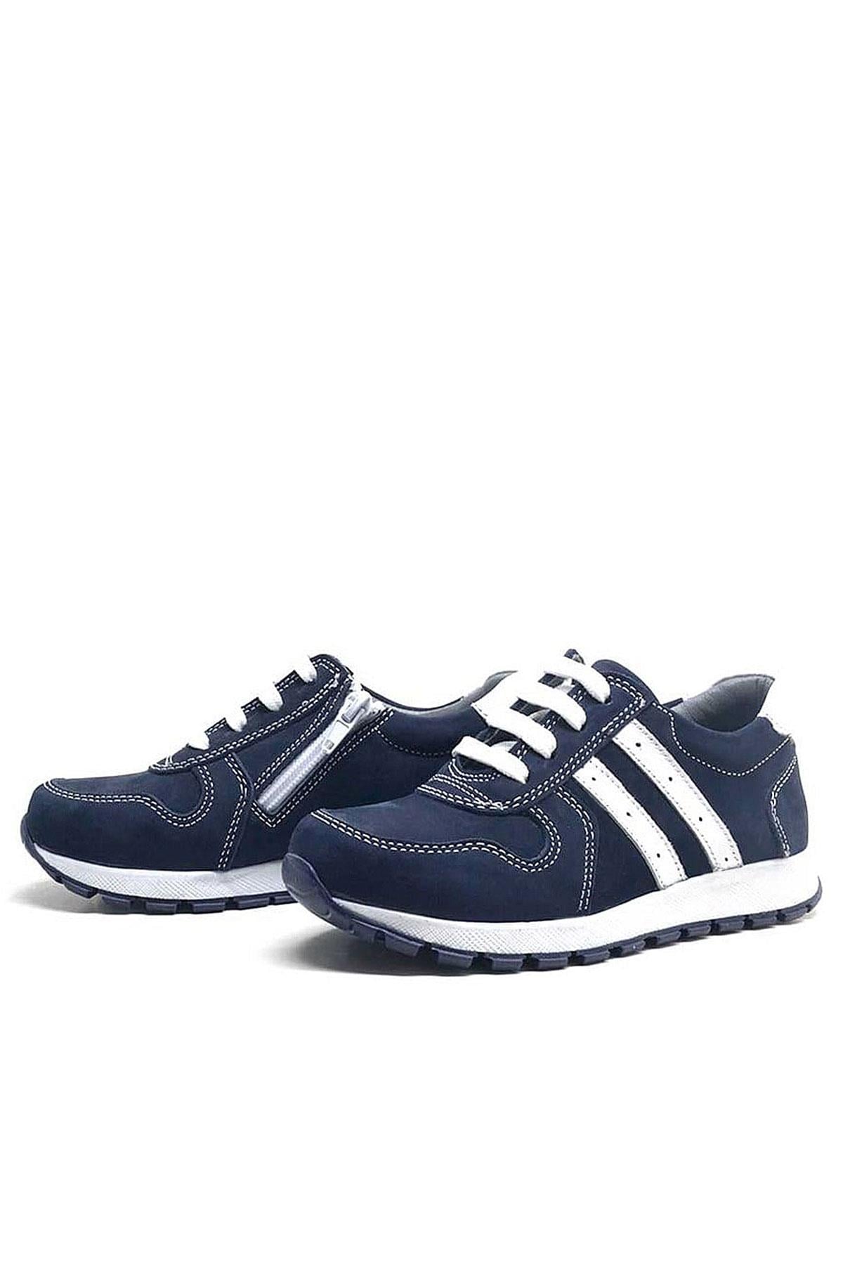Rakerplus Navy Blue Zippered Genuine Leather Sports School Boys Shoes