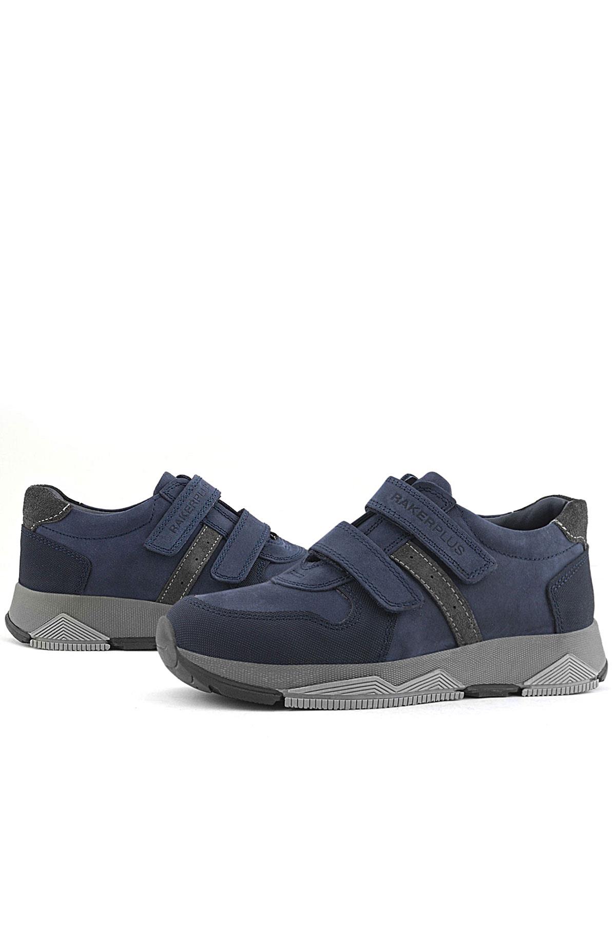 Rakerplus Hakiki Deri Lacivert Cırtlı Çocuk Spor Ayakkabı
