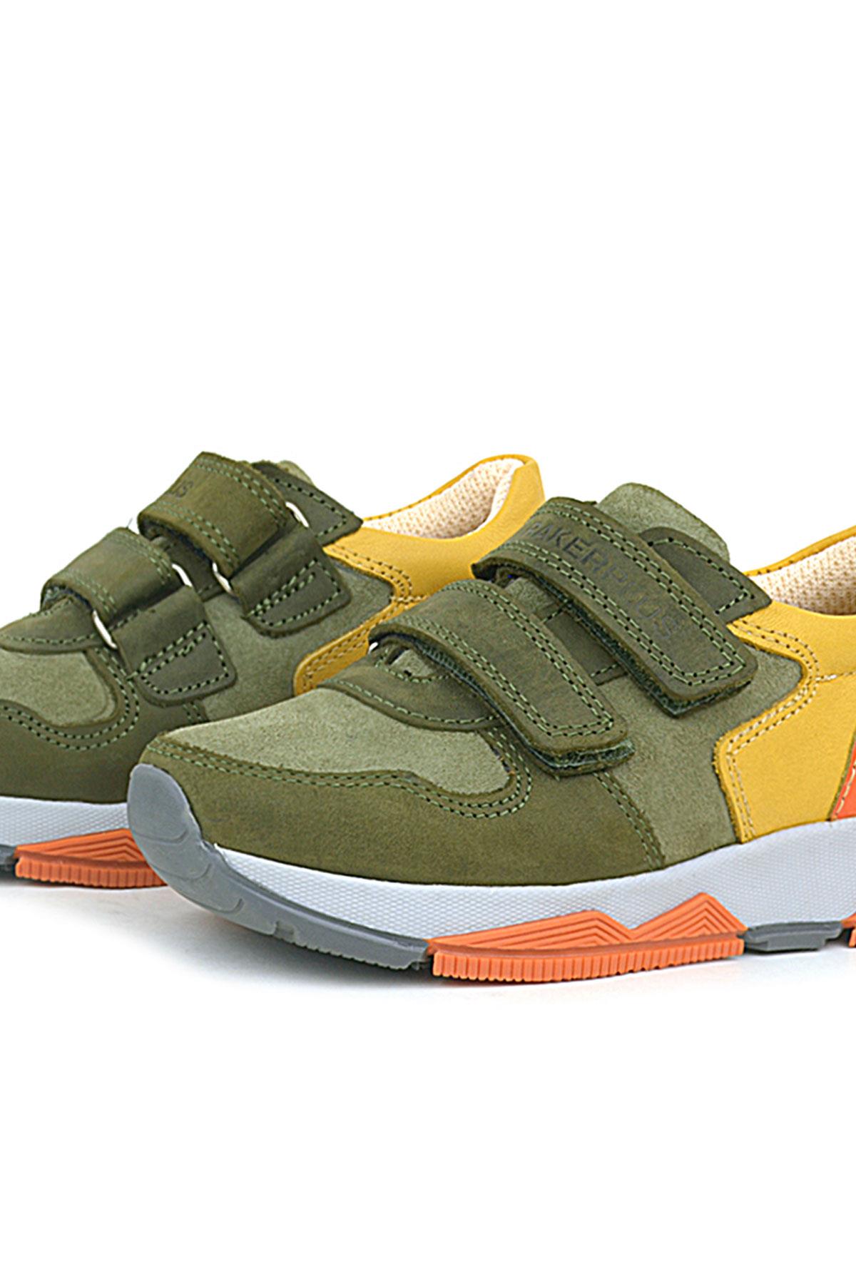 Rakerplus Genuine Leather Khaki Orange Yellow Kids Sneakers Sport Shoes