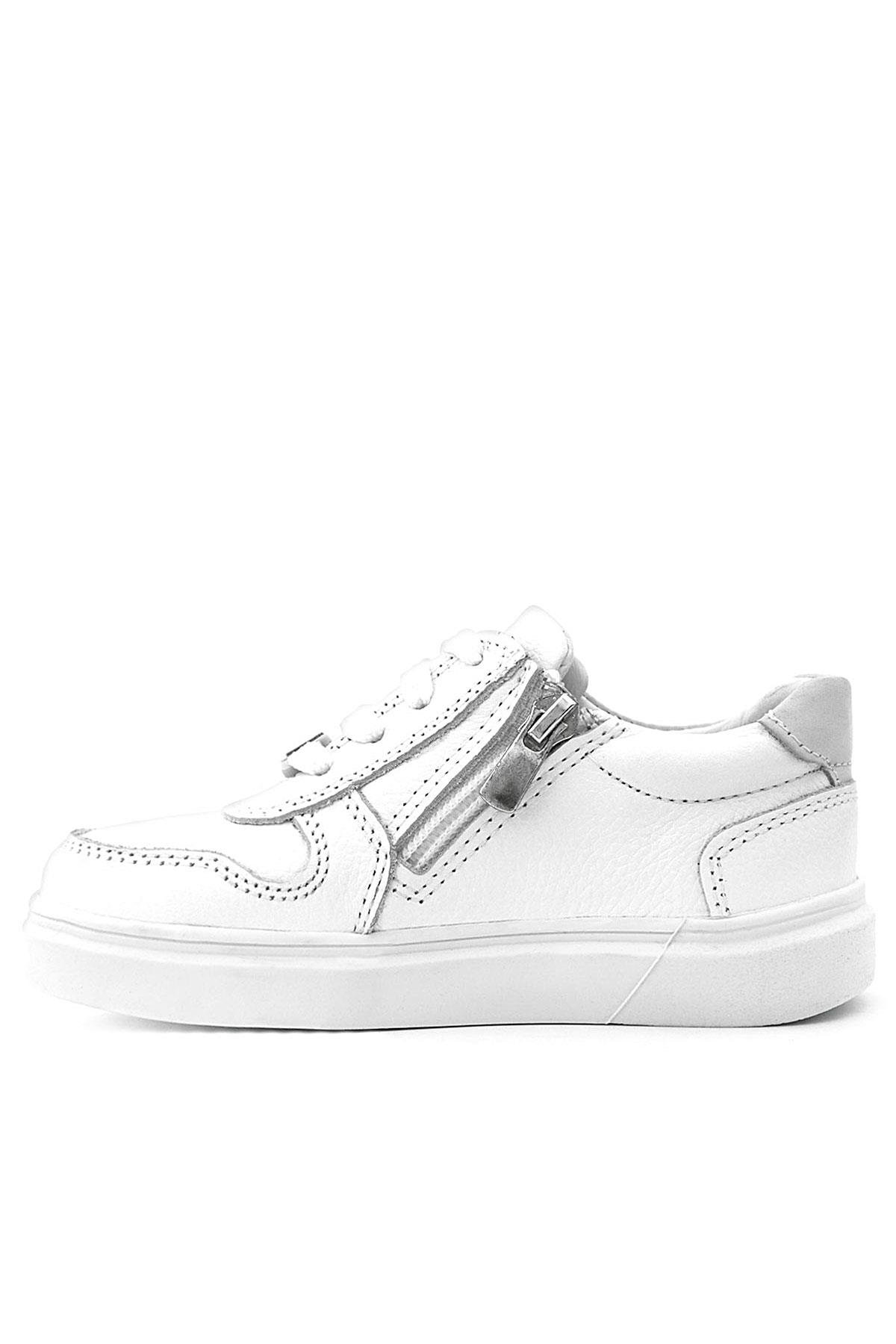 Rakerplus Hakiki Deri Beyaz Bağcıklı Fermuarlı Çocuk Sneaker Ayakkabı