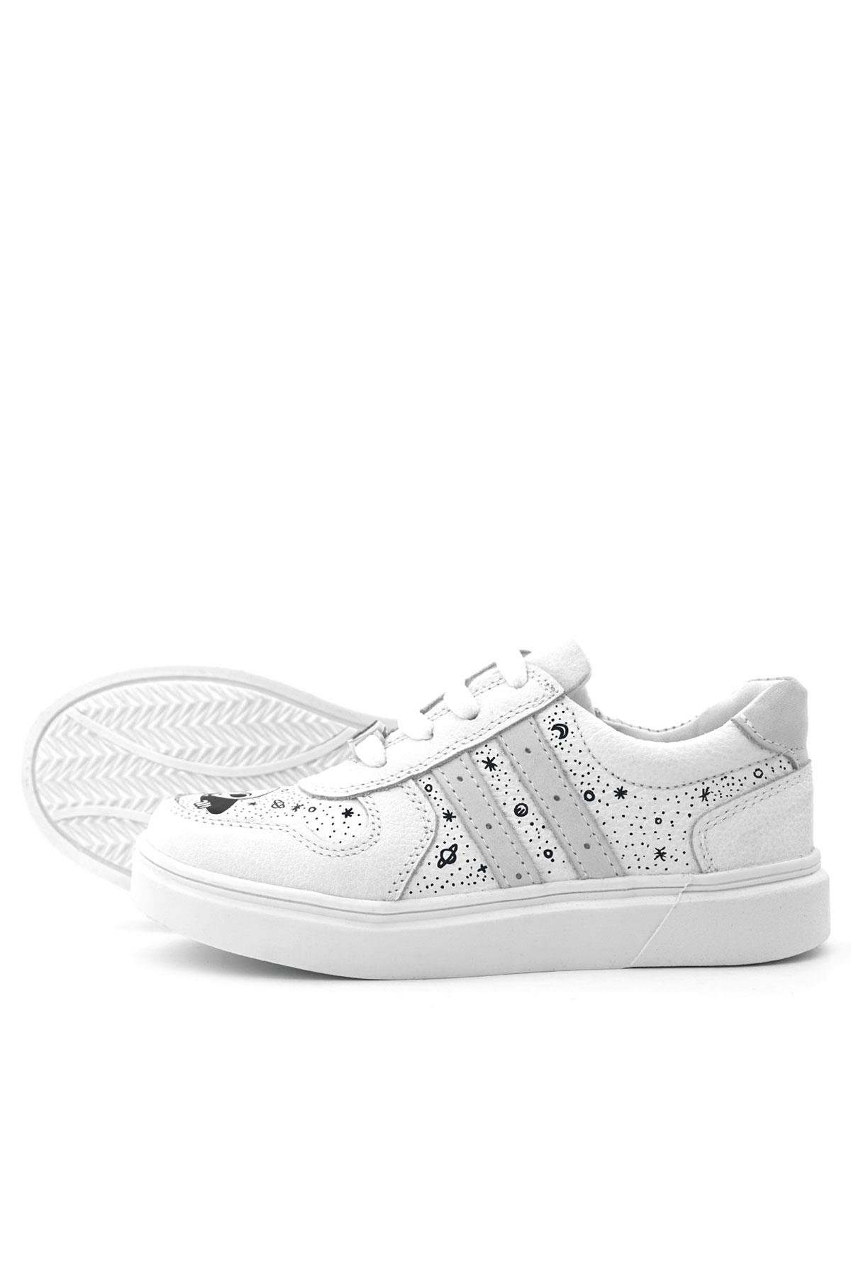 Rakerplus Tbons Özel Tasarım Hakiki Deri Beyaz Bağcıklı Fermuarlı Çocuk Ayakkabı