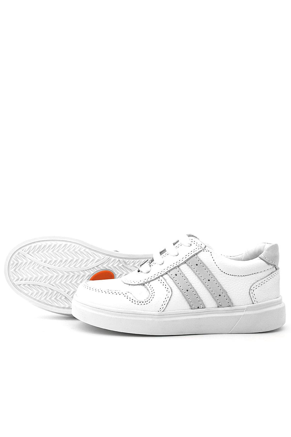 Rakerplus Hakiki Deri Beyaz Bağcıklı Fermuarlı Çocuk Sneaker Ayakkabı