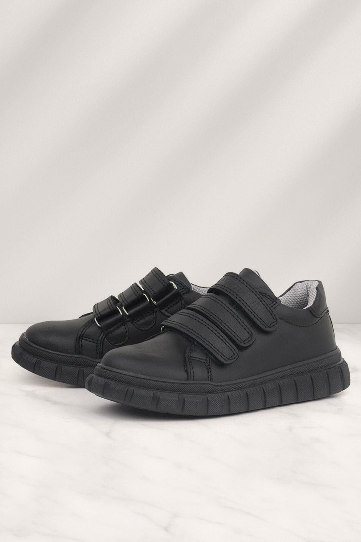 Rakerplus Genuine Leather Black Banded Sportts Shoes For Boys
