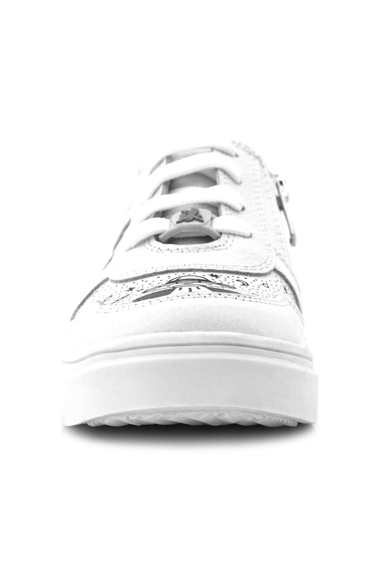 Rakerplus Tbons Özel Tasarım Hakiki Deri Beyaz Bağcıklı Fermuarlı Çocuk Ayakkabı